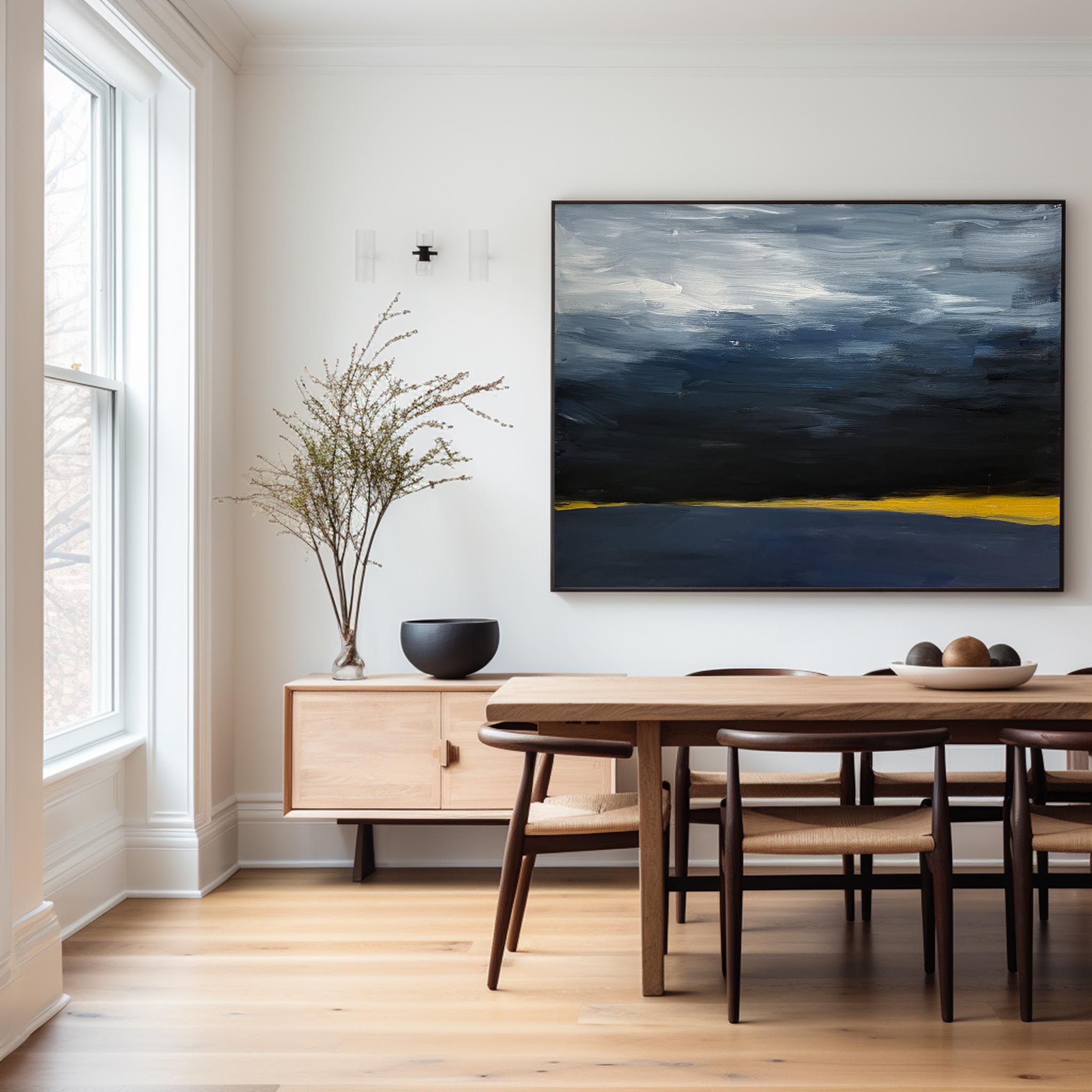 Minimalist Blue Black Gold Abstract Art