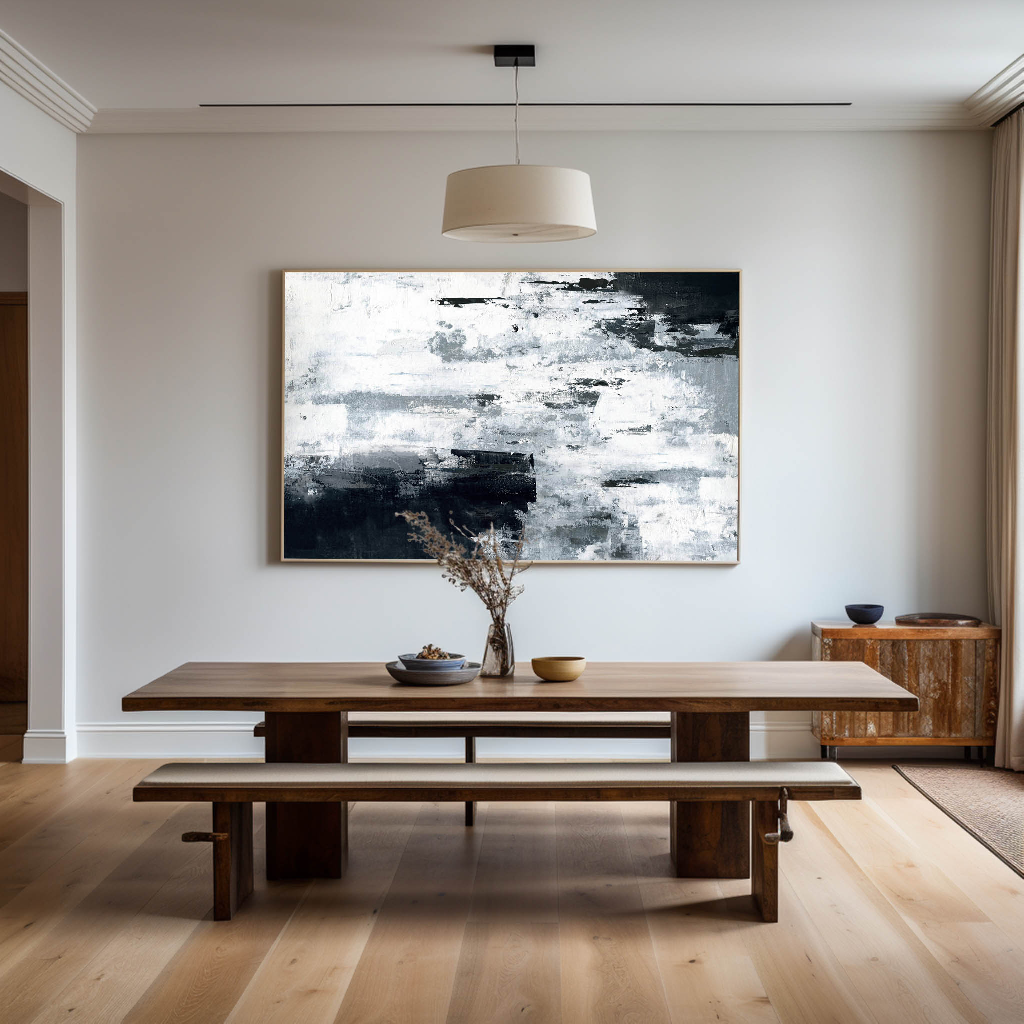 Black Grey Textured Abstract Canvas Wall Art