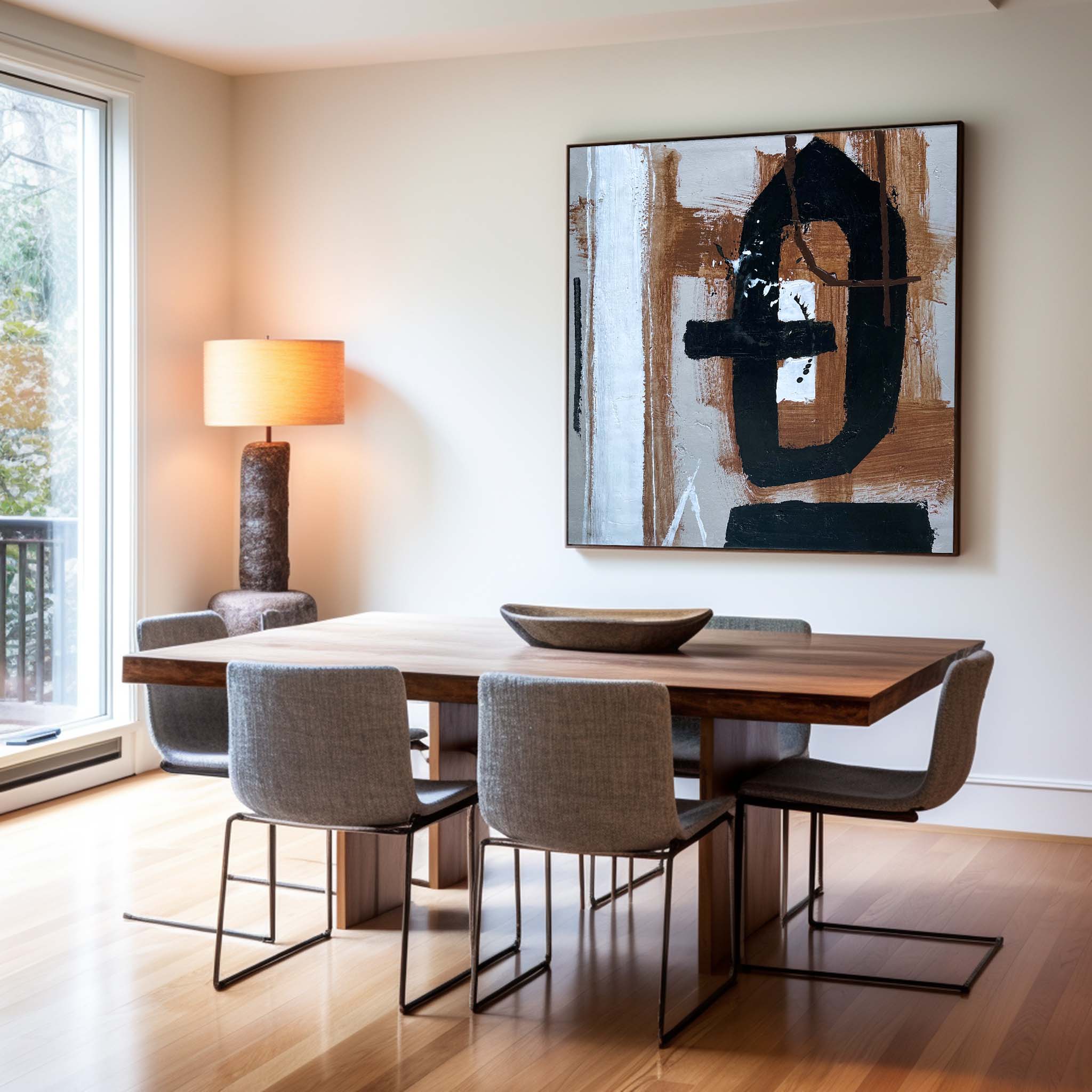 Earth‑Tone Abstract Gestural Art Framed Linen Canvas Wall Decoration