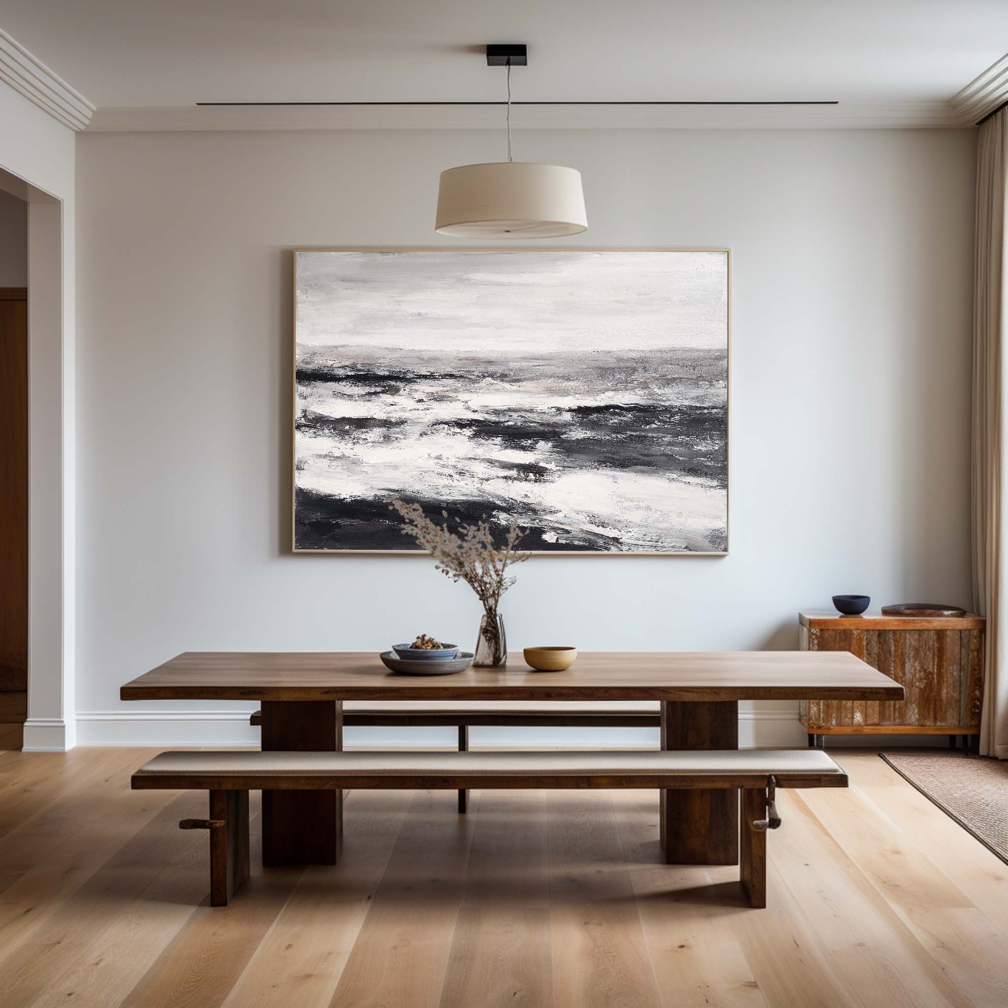 Monochrome Ocean Abstract  Thick Impasto Wave Textured Artwork
