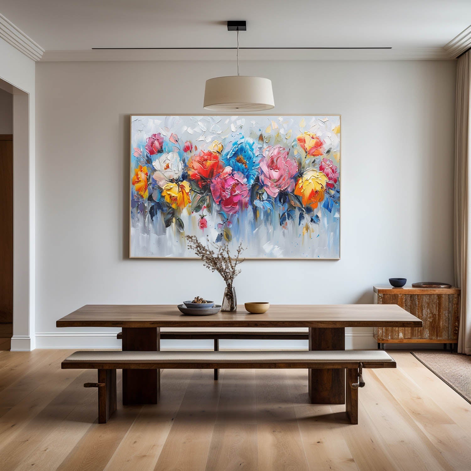Colorful Rose Palette Knife Oil Painting