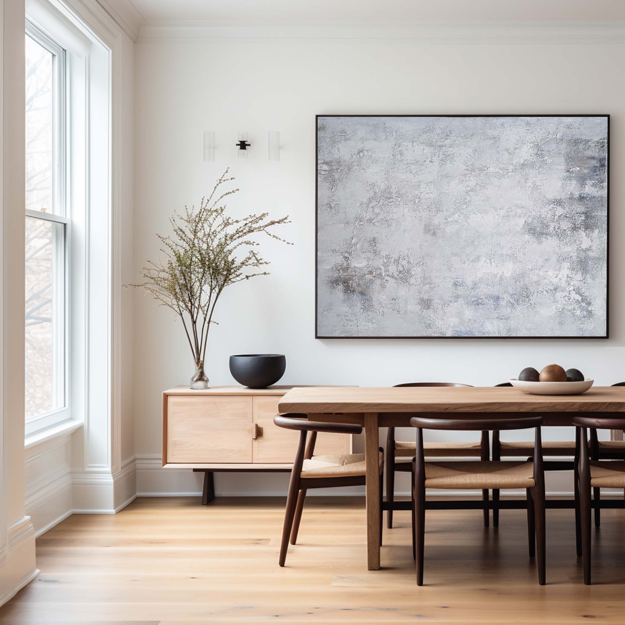 Grey‑Silver‑White Horizontal Abstract  Faded Layered‑Tone Texture Artwork