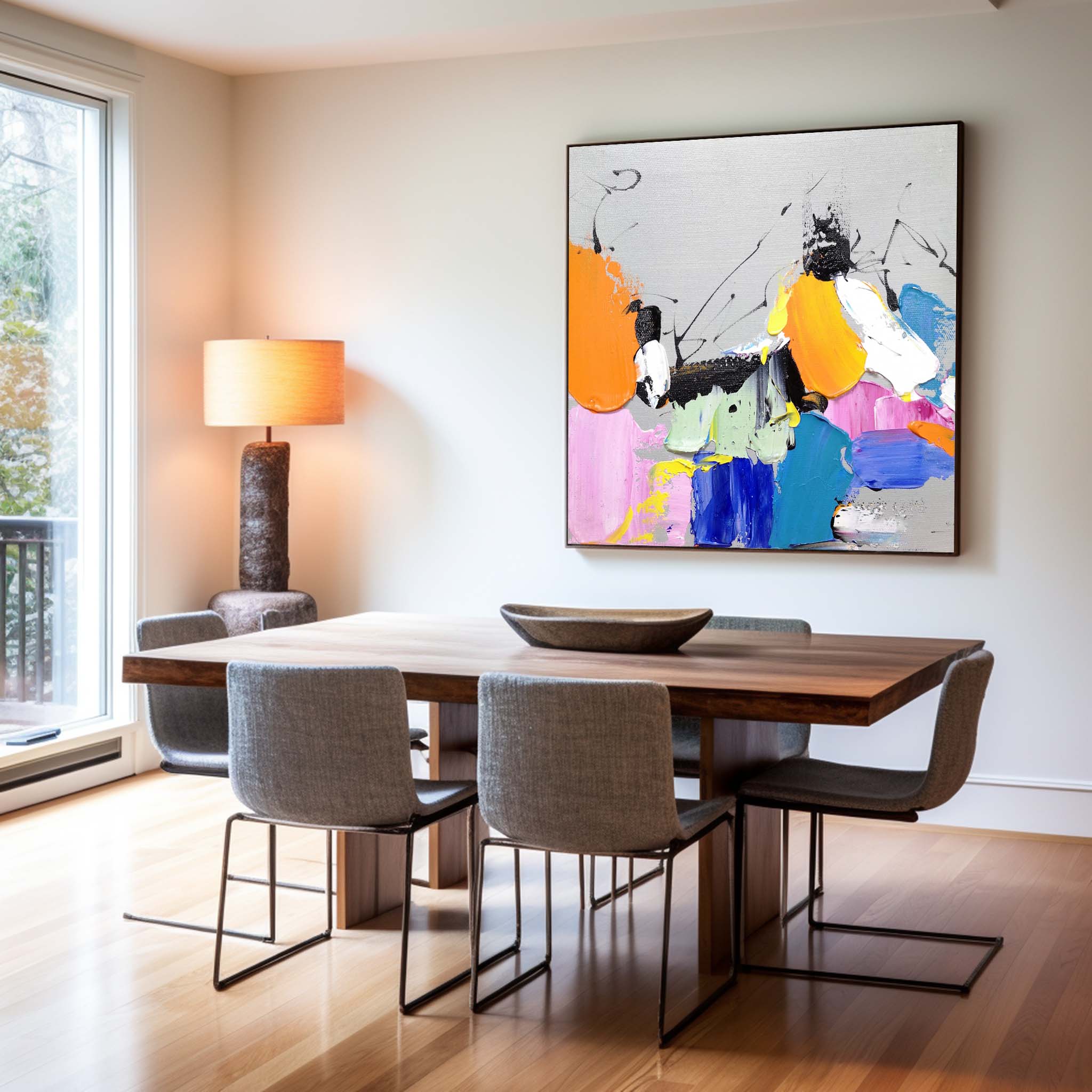 Multi‑Vivid‑Hue Square Bold‑Splash Impasto Textured Artwork