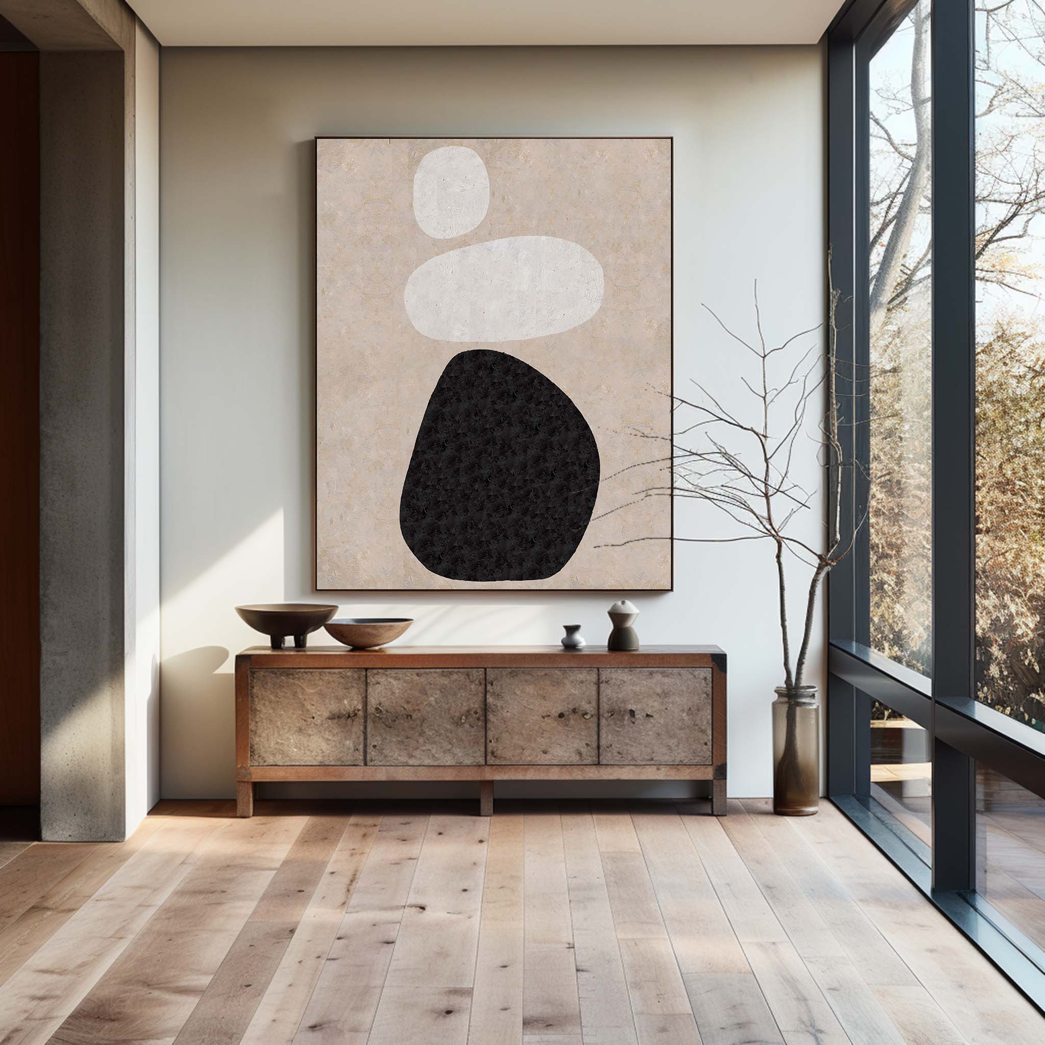Stone‑Shaped Silhouette Abstract Hand‑Painted Matte Textured Artwork