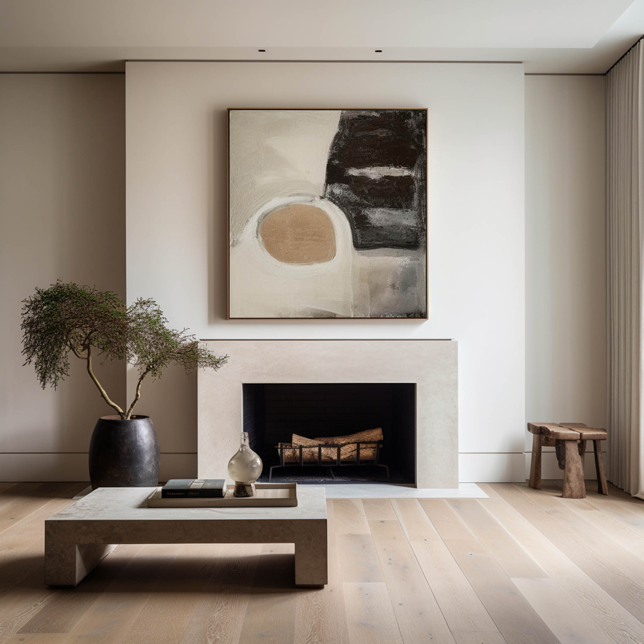 Black Beige Organic Abstract Painting