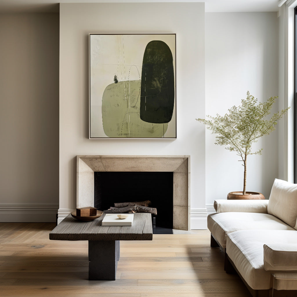 Solitary Forms in Moss Green Art