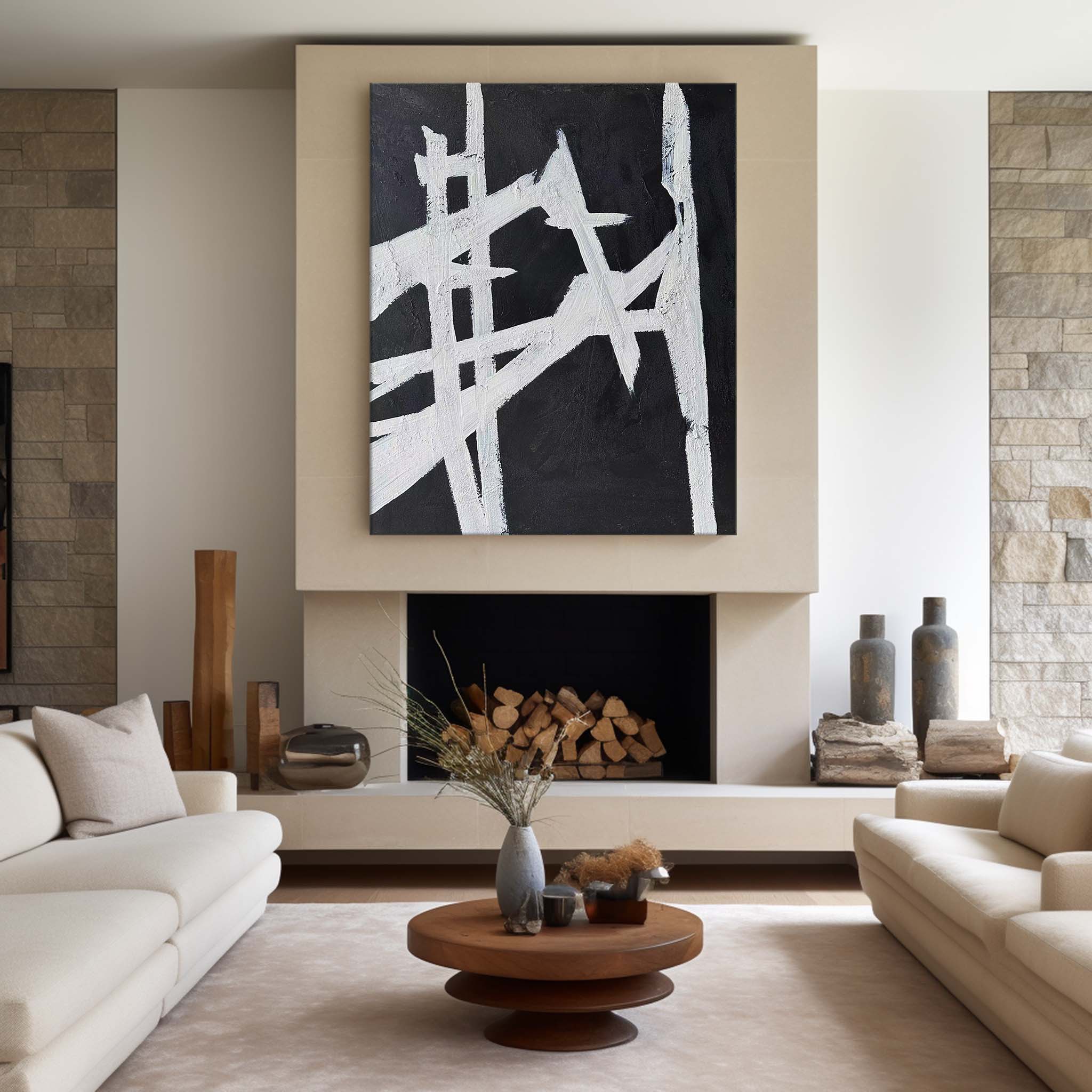 Black White Linear Abstract Painting