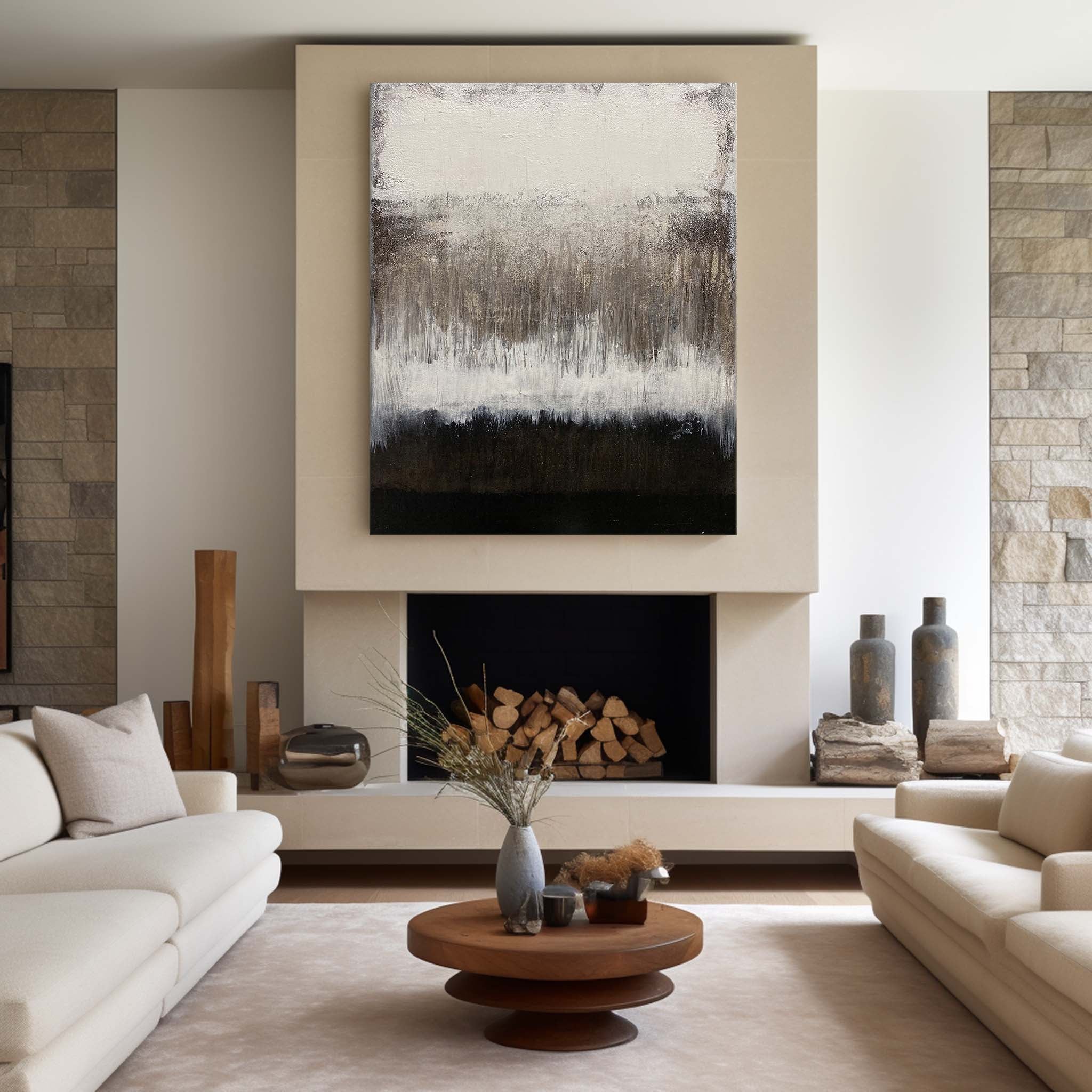 Black White Grey Abstract Painting ABAV119 - Neutralighting