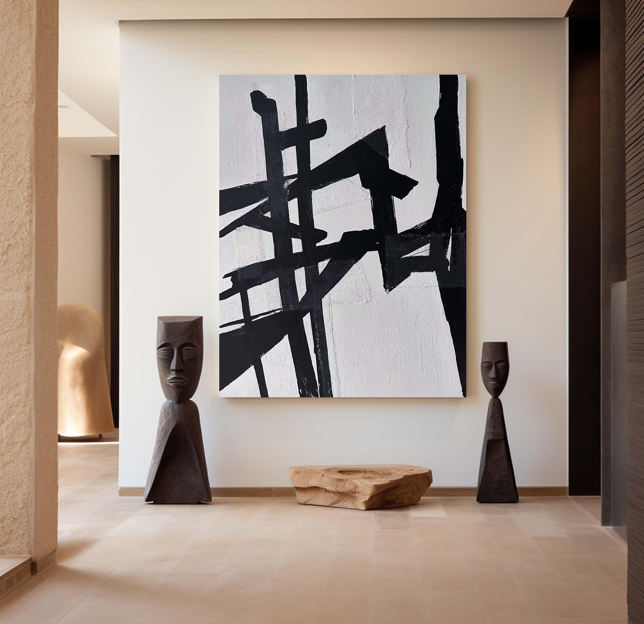 Black White Linear Abstract Painting