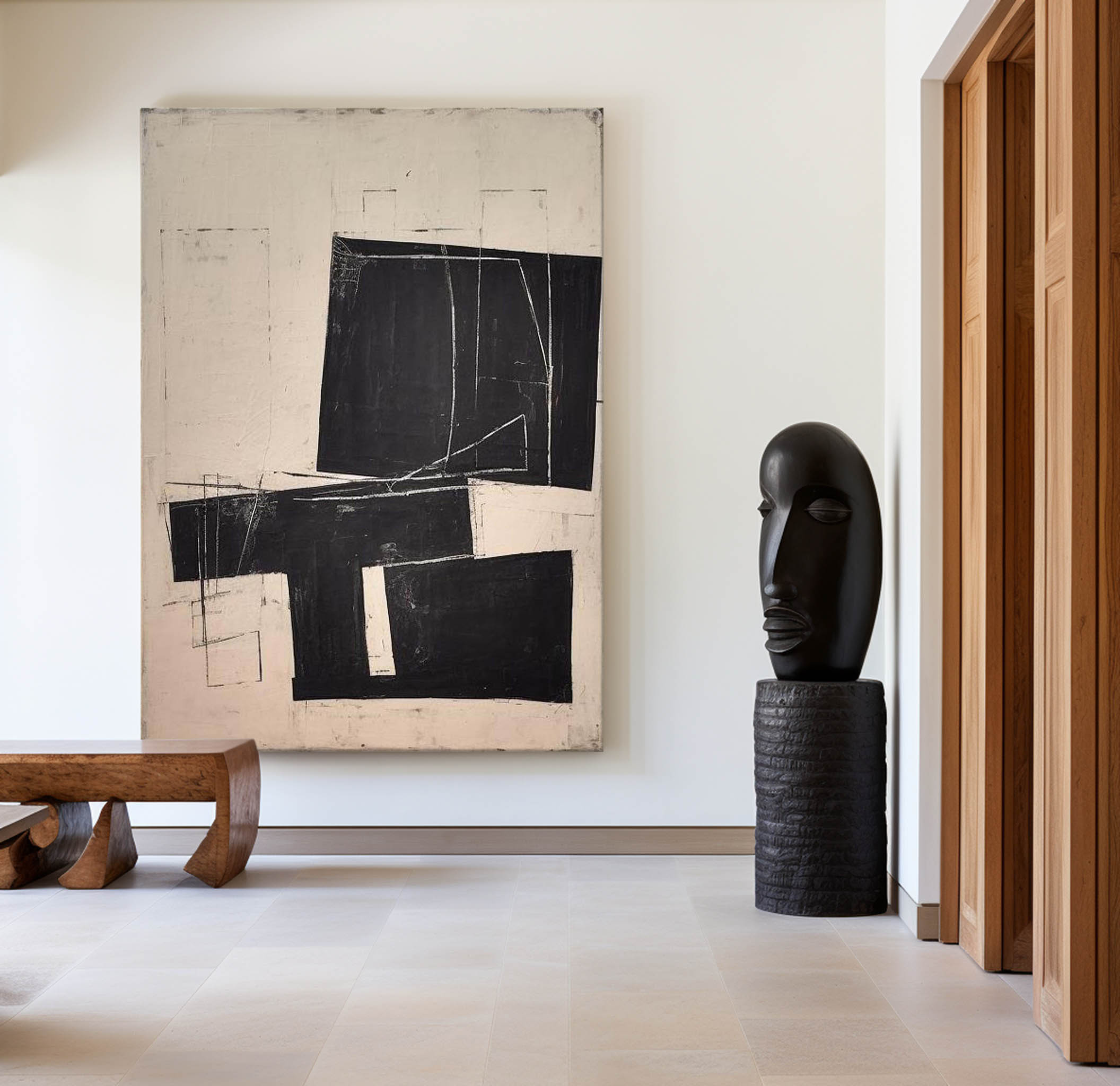 Black Beige Geometric Abstract Painting