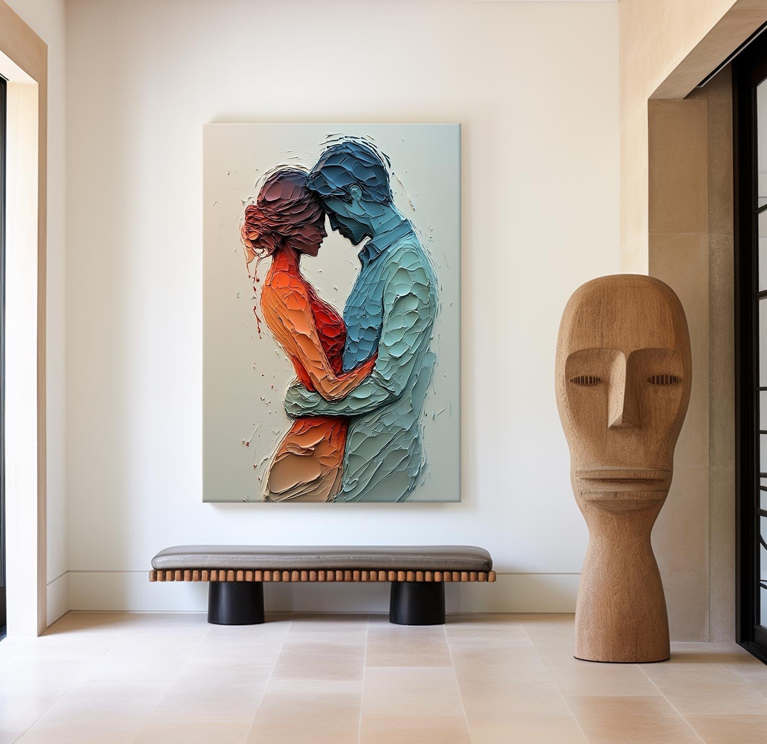 Zora Embracing Couple Textured Canvas Art