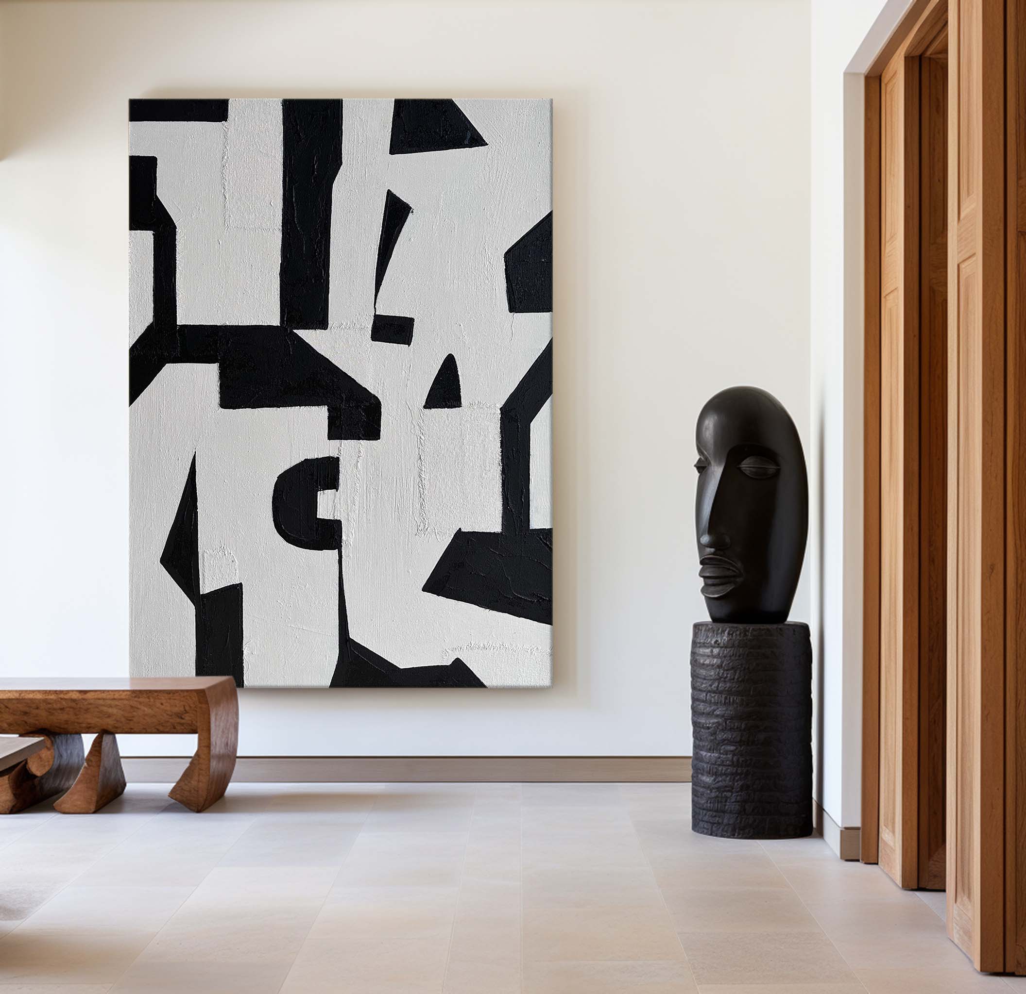 Black White Geometric Abstract Painting
