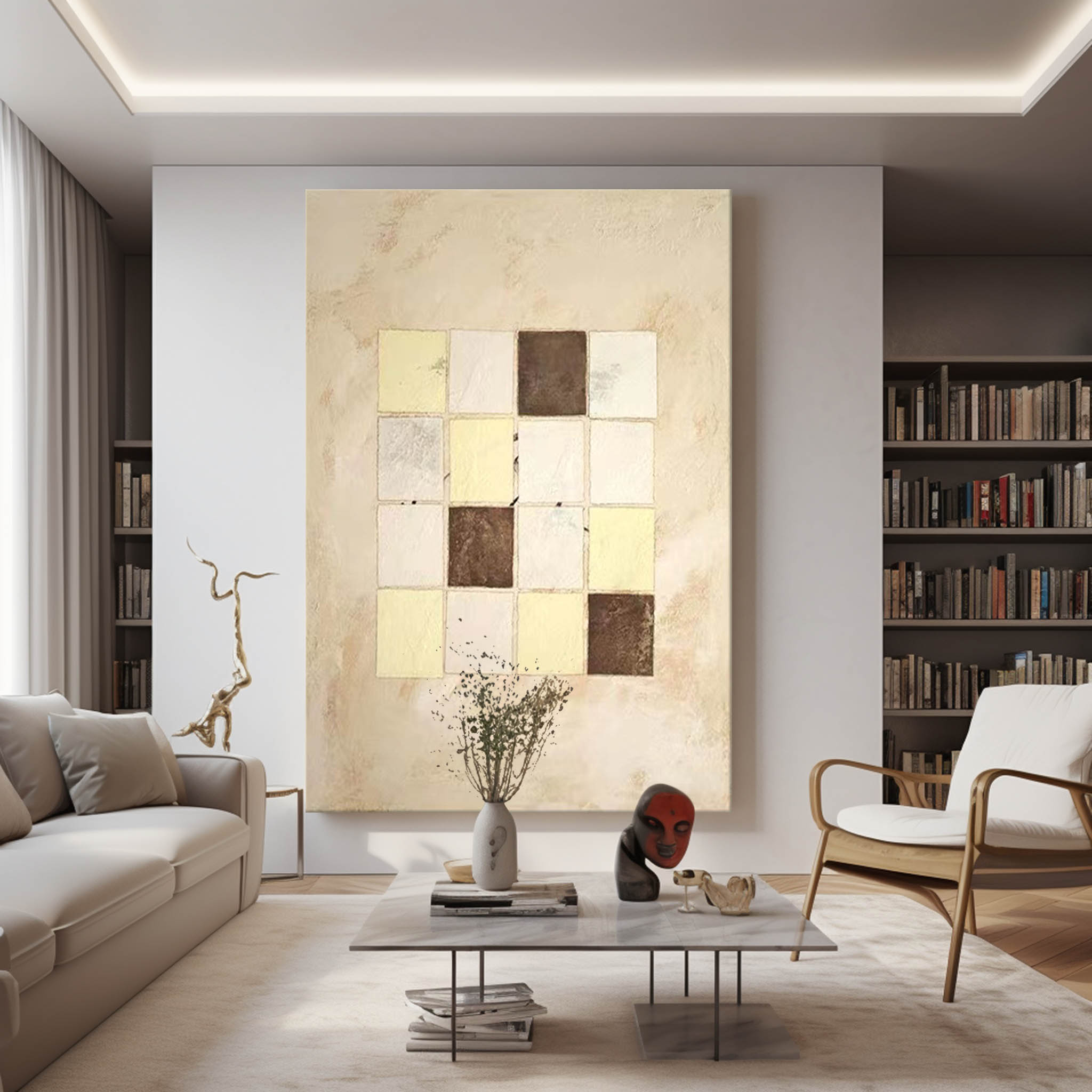 Earth‑Tone Geometric Block Composition Modern Wall Accent Artwork