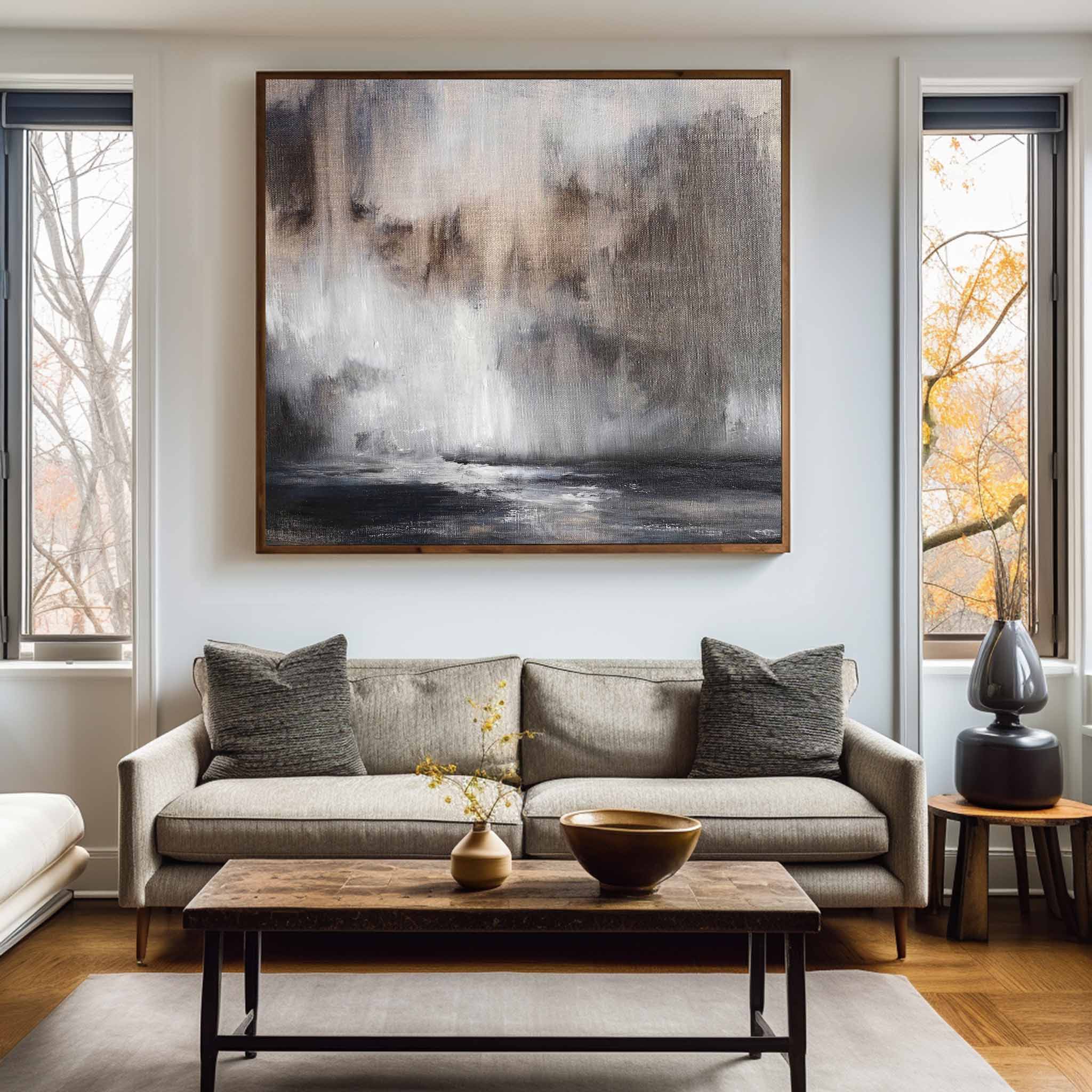 Wall Art Neutral Abstract Stormy Sea Landscape Modern Texture Living Room | Neutralighting