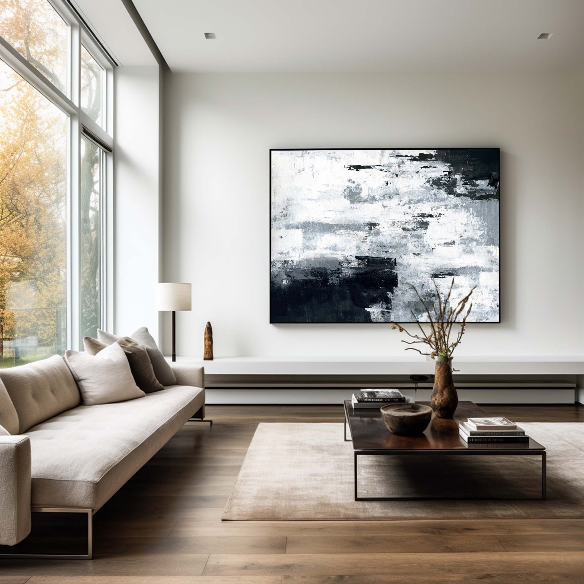 Black Grey Textured Abstract Canvas Wall Art