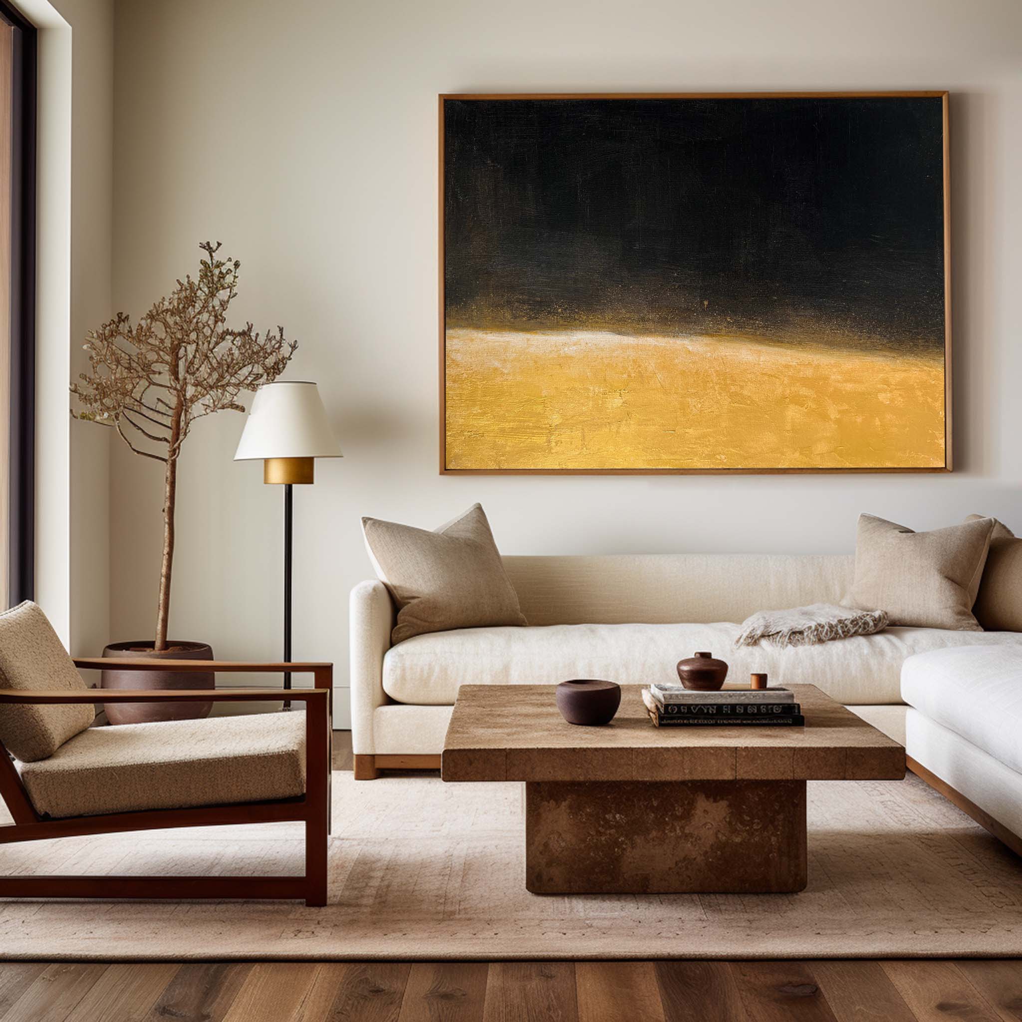Dark Horizon Minimal Abstract Unstretched Linen Canvas Wall Art