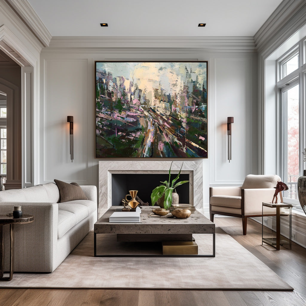 Landscape Green Gold City Abstract Painting