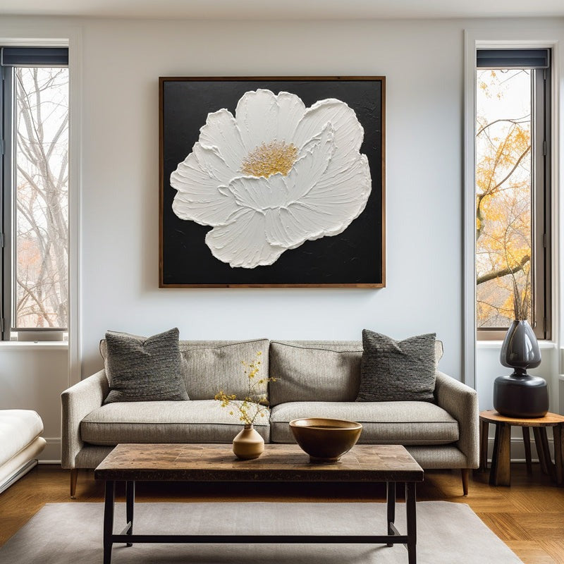 White Floral Textured Painting