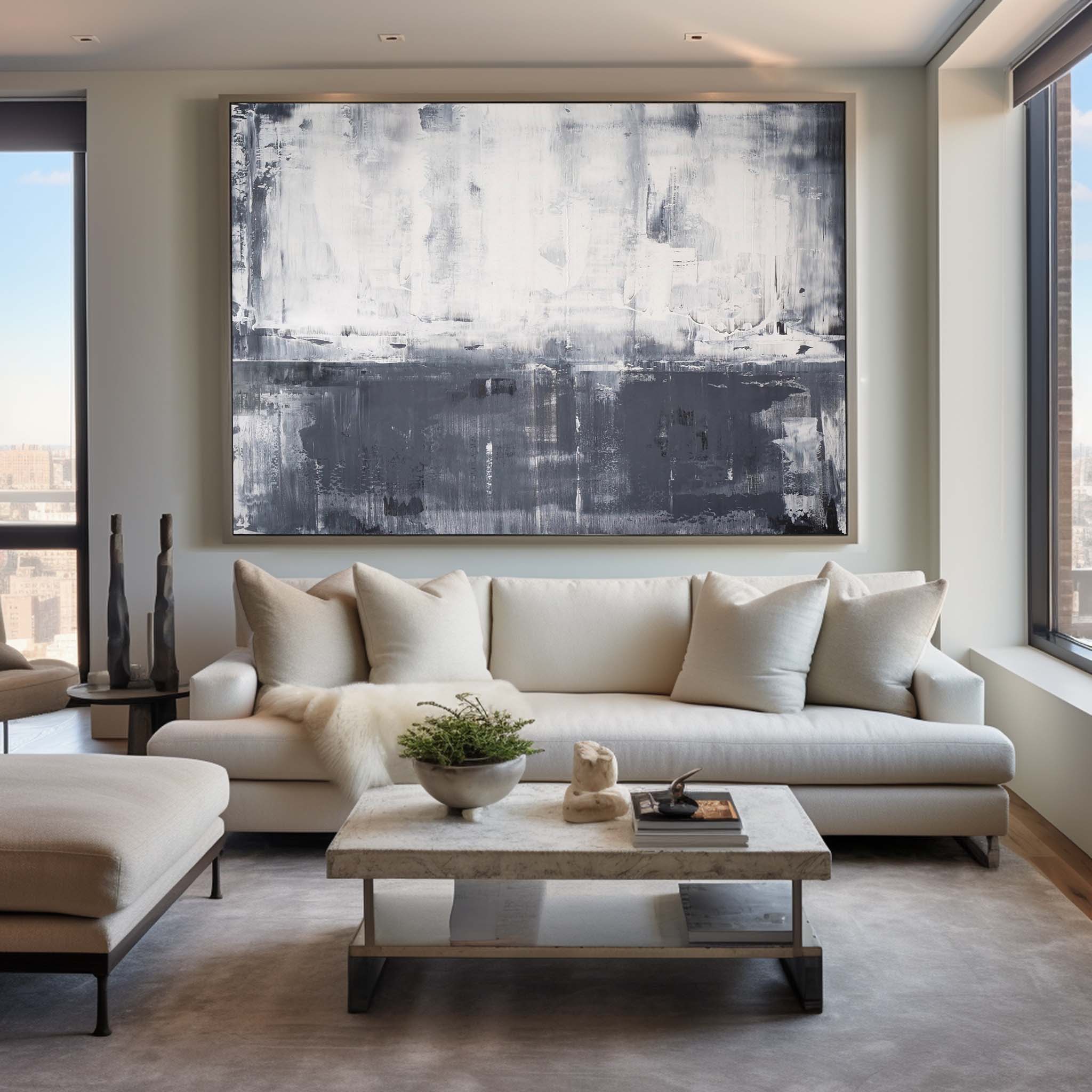 Grey And White Abstract Art ABAH15 - Neutralighting