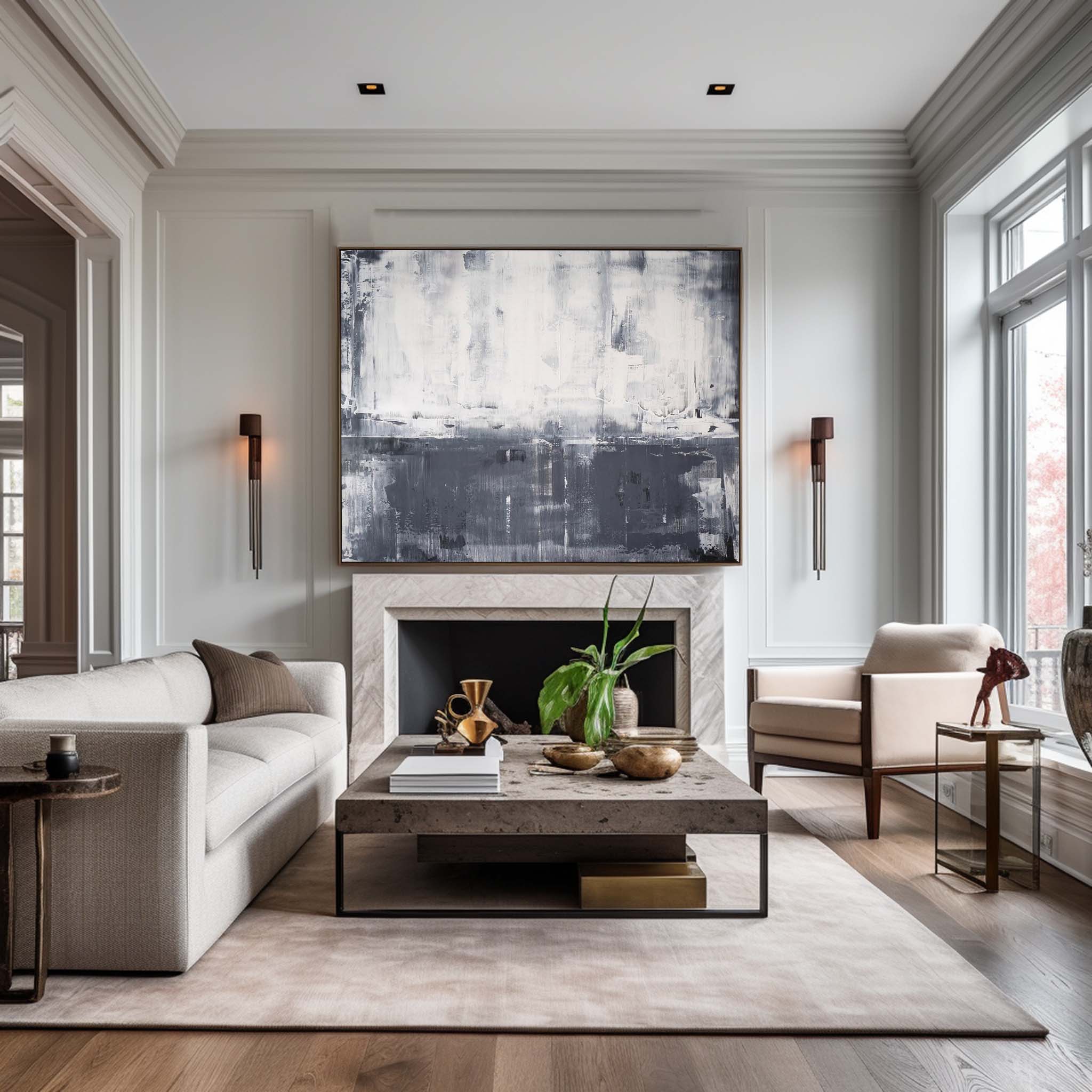 Minimalist Gray Two-Tone Abstract Painting
