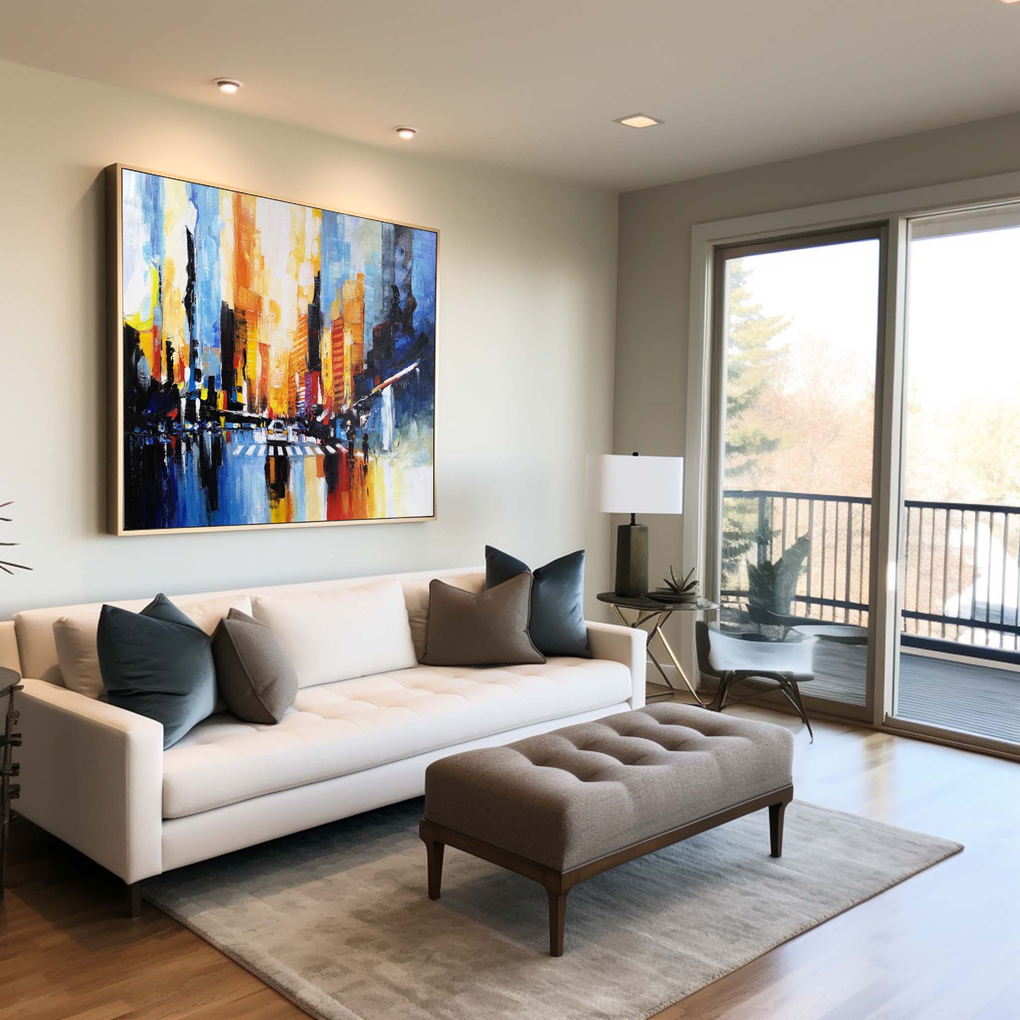 Vibrant Abstract City Lights Framed Wall Art