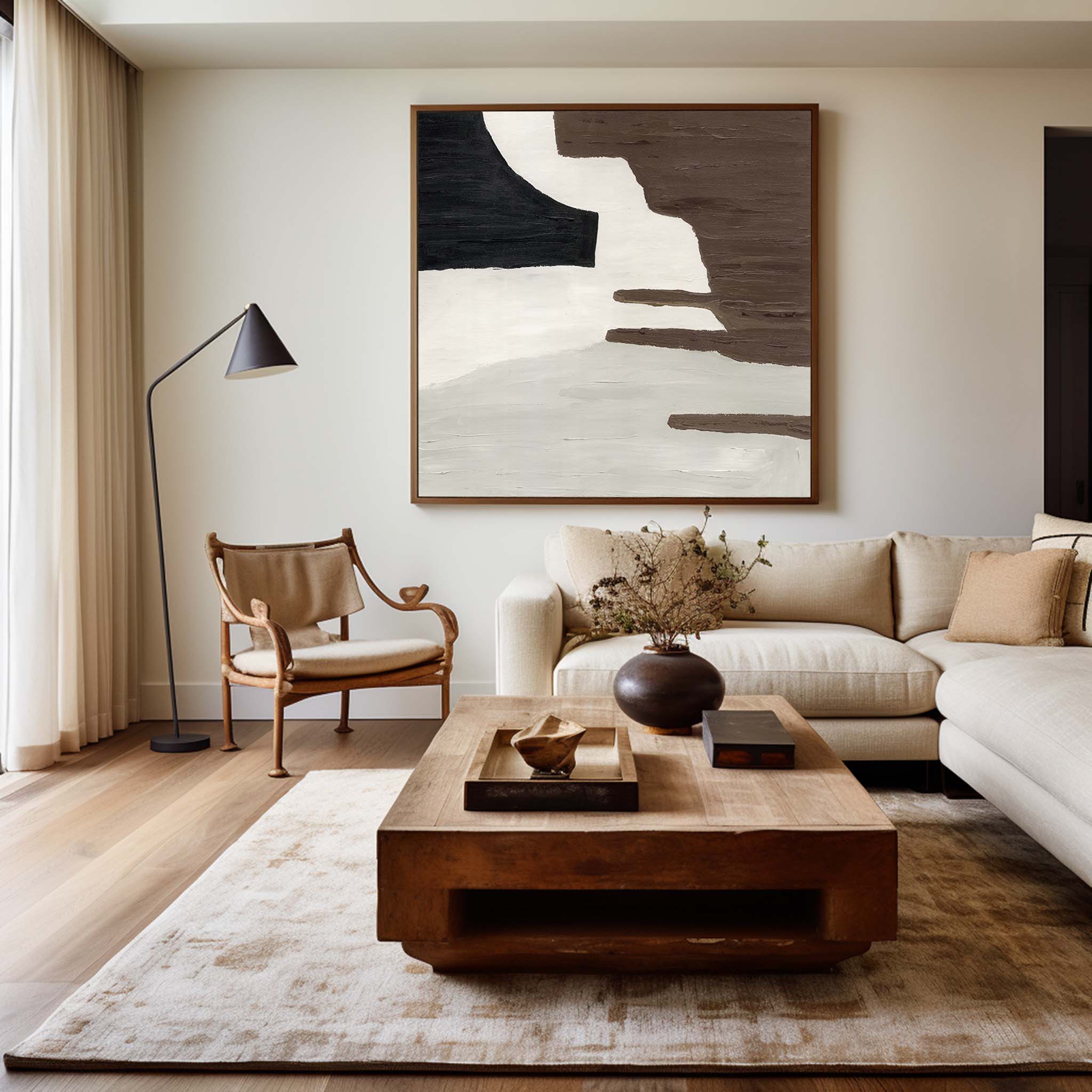 Abstract Brown Black Beige Wall Art Canvas