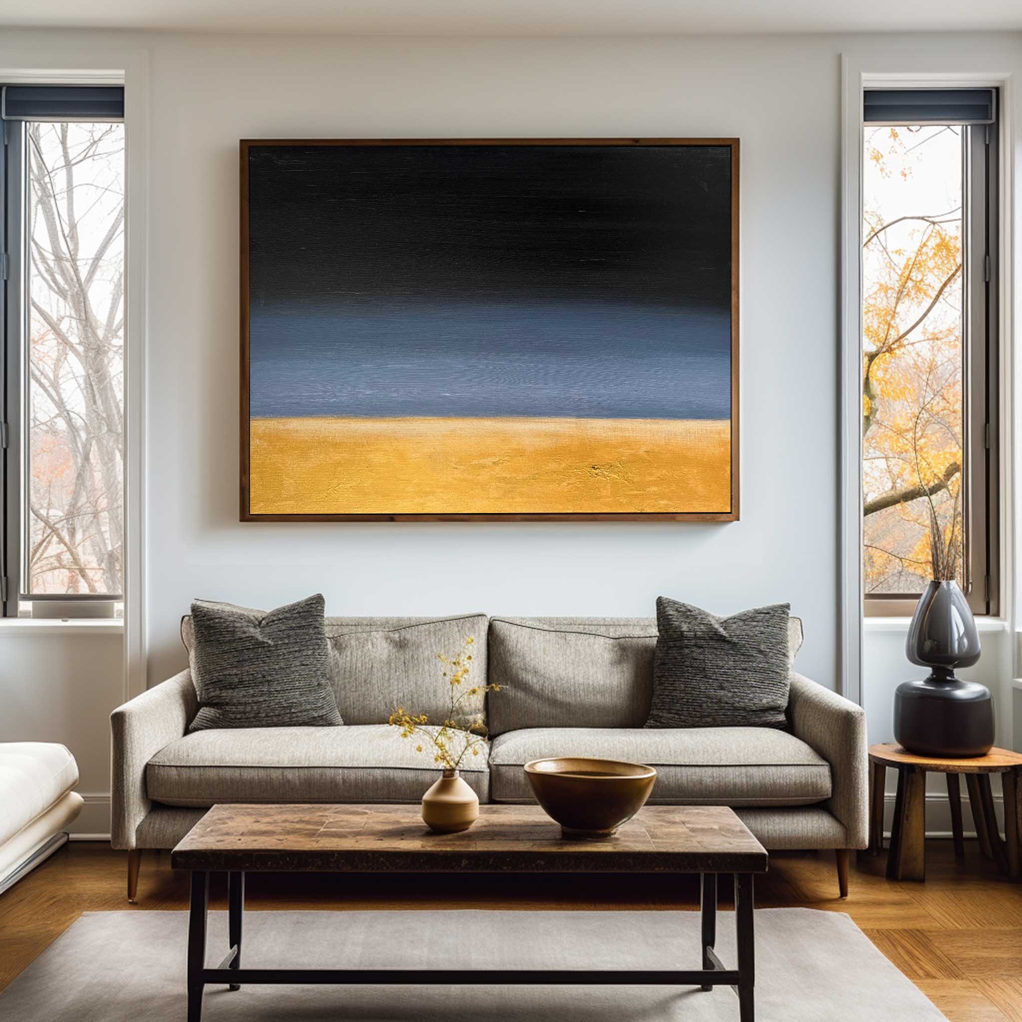 Two‑Tone Horizon Minimal Abstract Unstretched Linen Canvas Wall Art