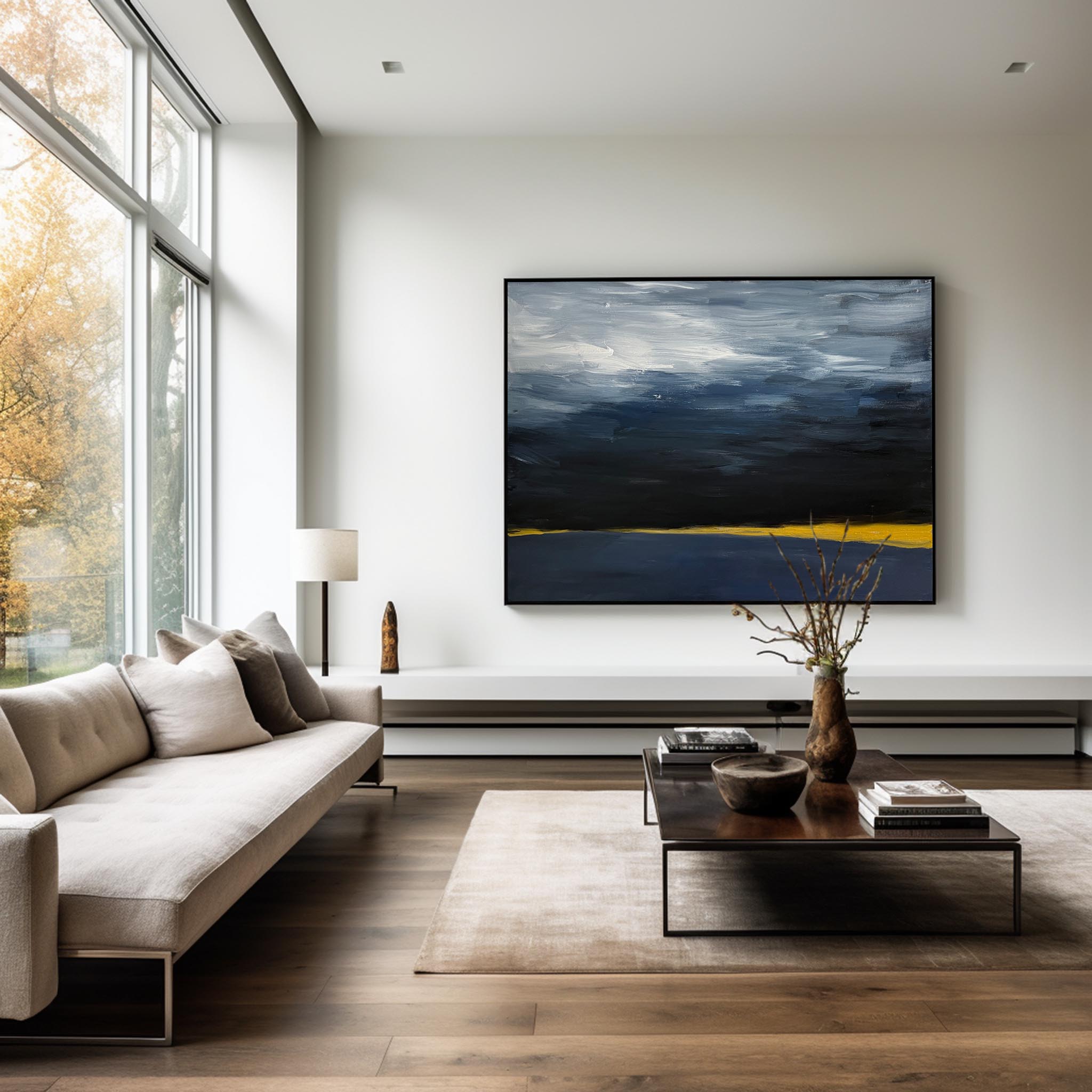 Minimalist Blue Black Gold Abstract Art