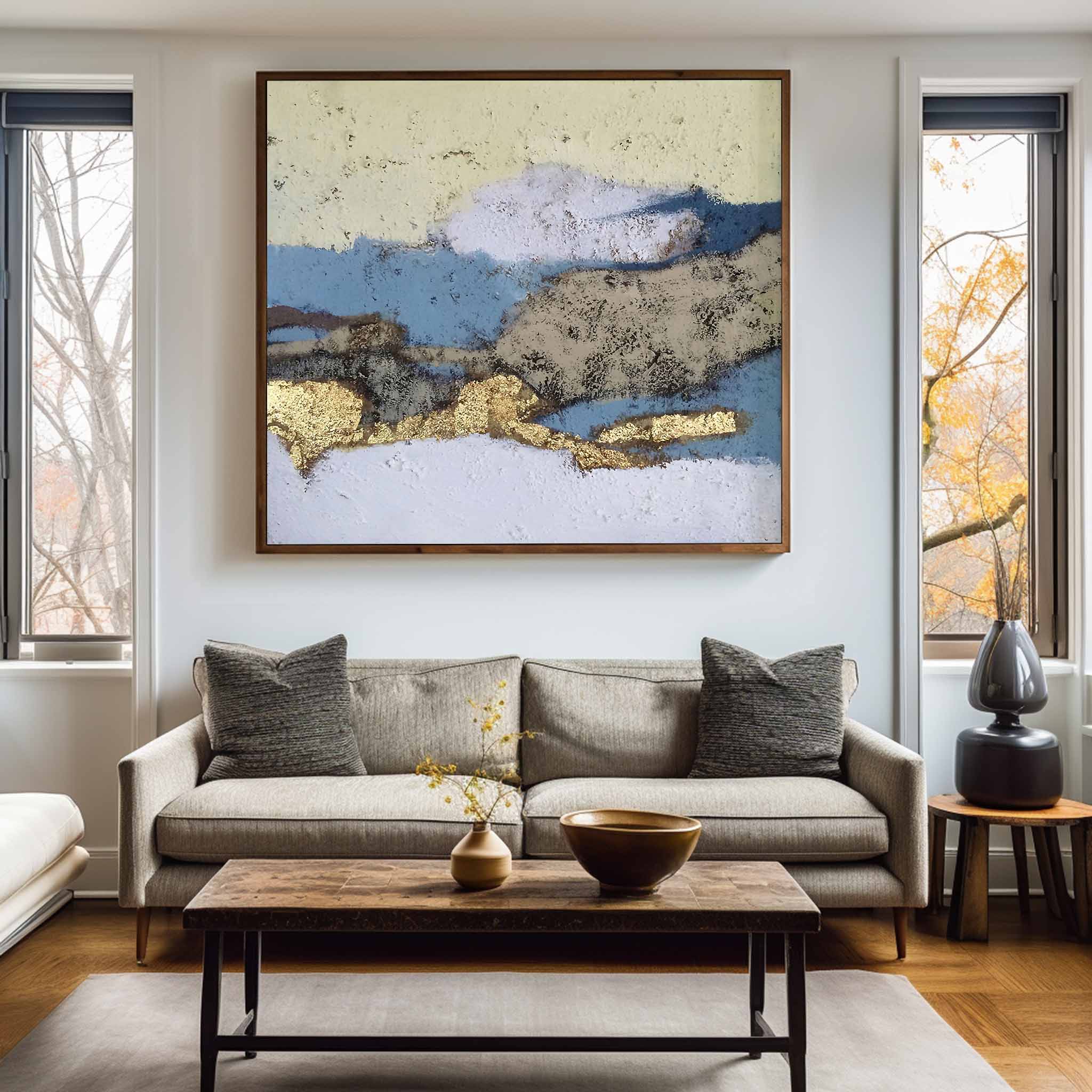 Gilded Blue Terrain Textured Framed Artwork