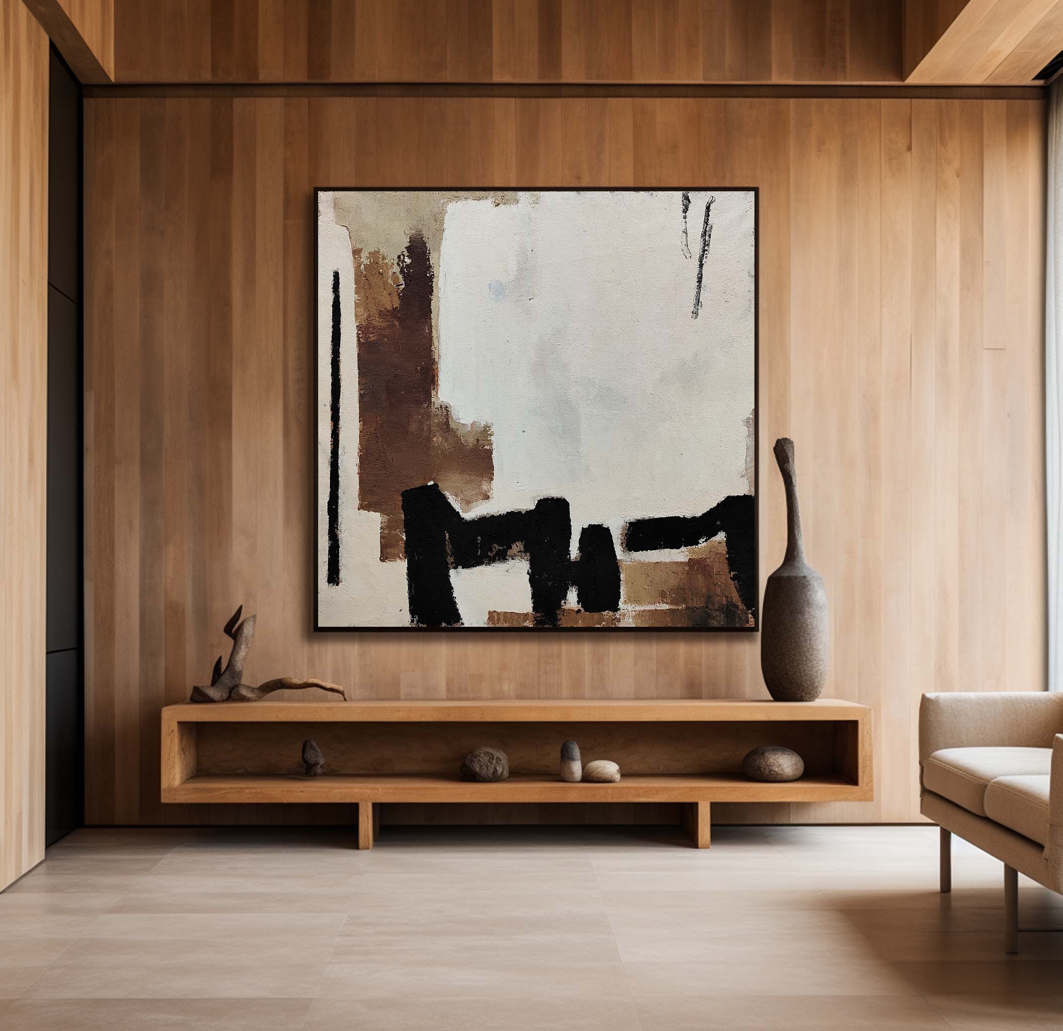 Elara Neutral Brown Black Abstract Canvas Wall Art