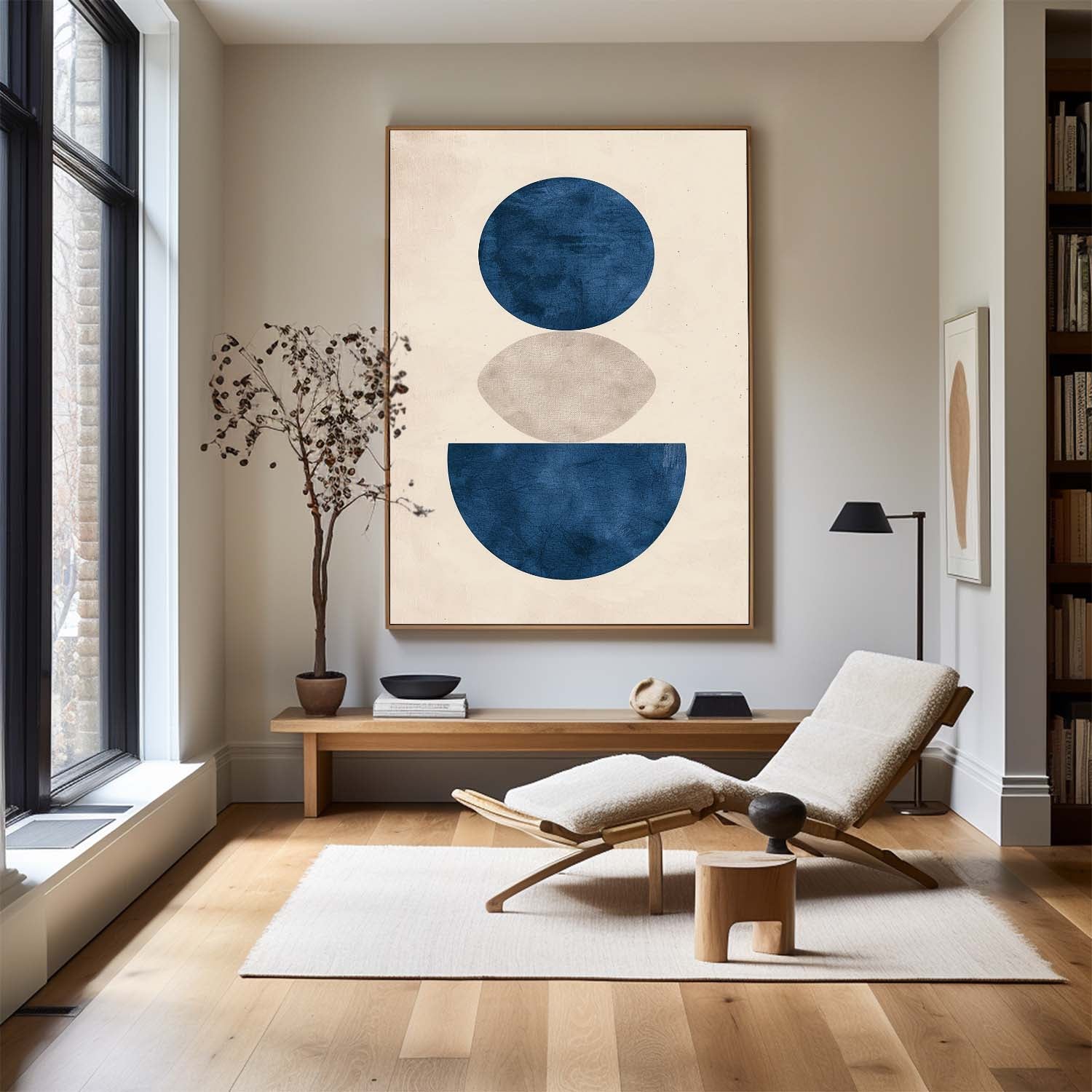 Blue Beige Geometric Minimalist Painting