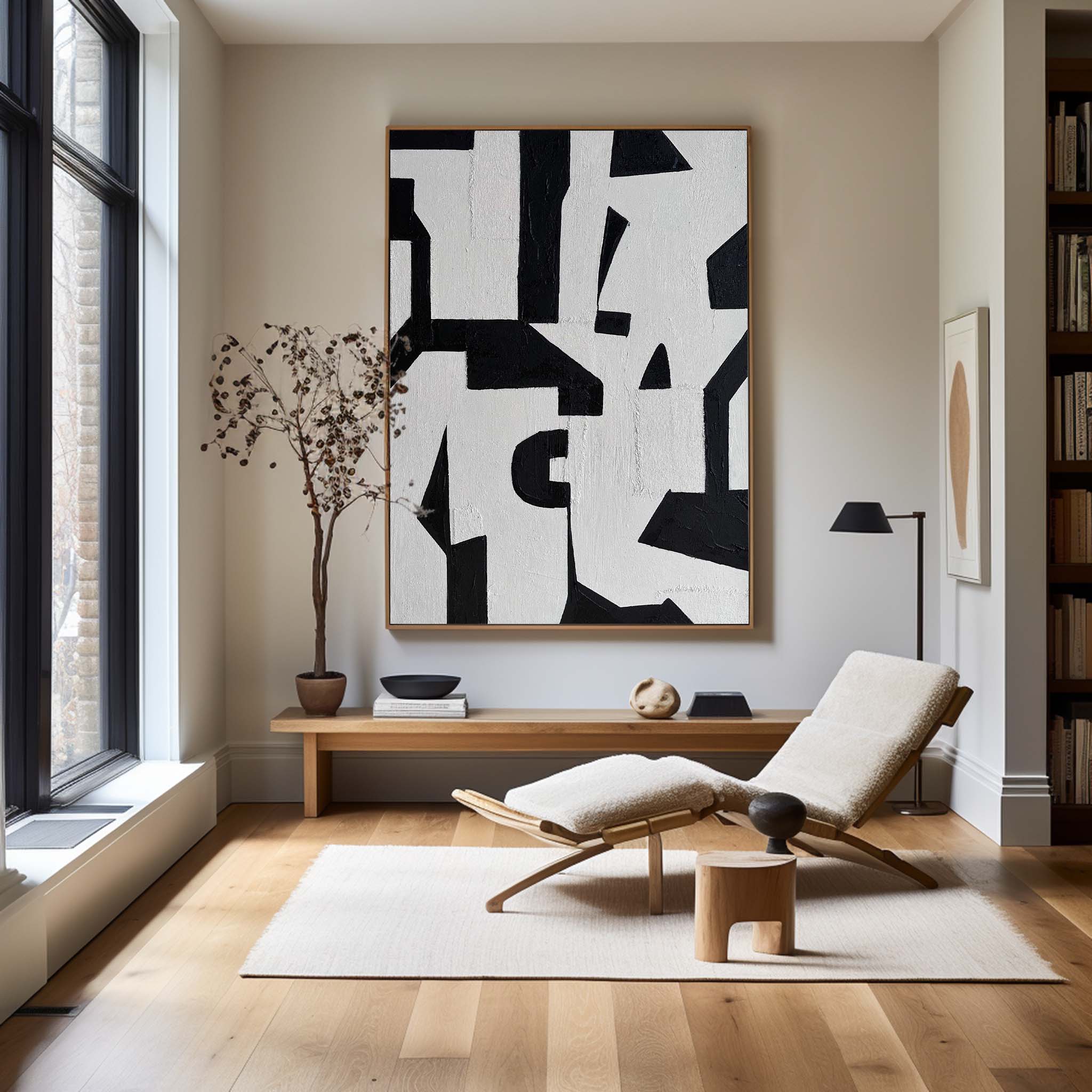 Black White Geometric Abstract Painting