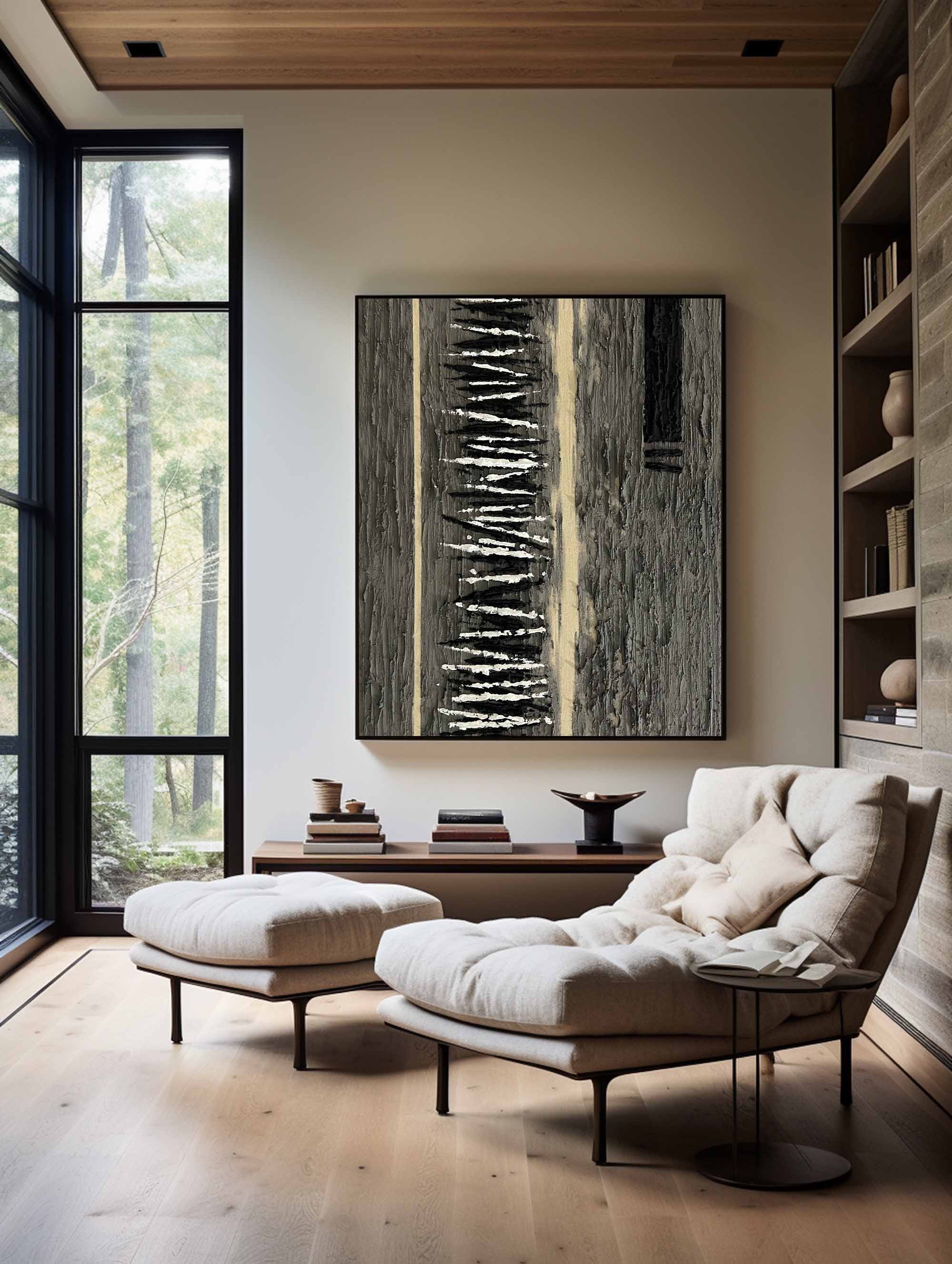 Vertical Monochrome Strokes Minimalist Statement Wall Art Piece