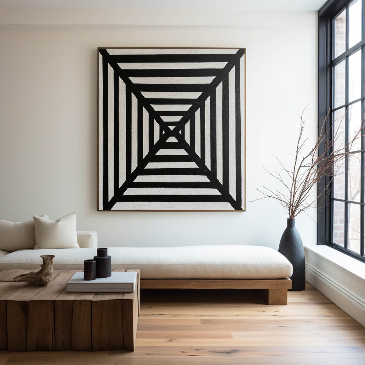 Black White Geometric Tunnel Canvas Art