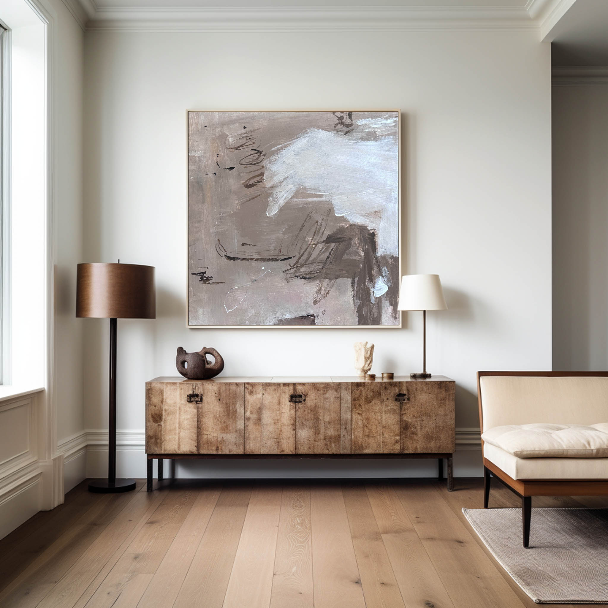 Wall Art Neutral Abstract Line Sketch Texture Modern Minimalist Living Room | Neutralighting