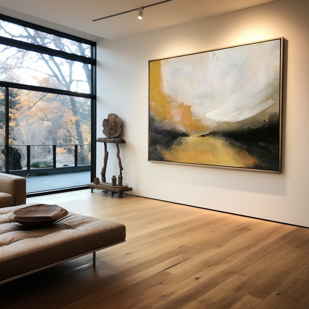 Contemporary Landscape Gold Black White Abstract Painting