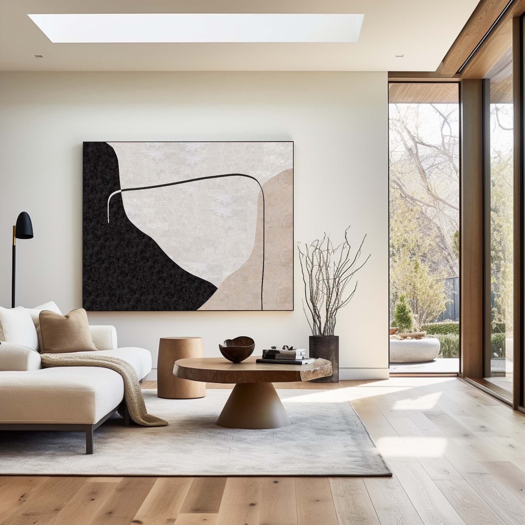 Minimalist Black Beige Abstract Face Silhouette Painting