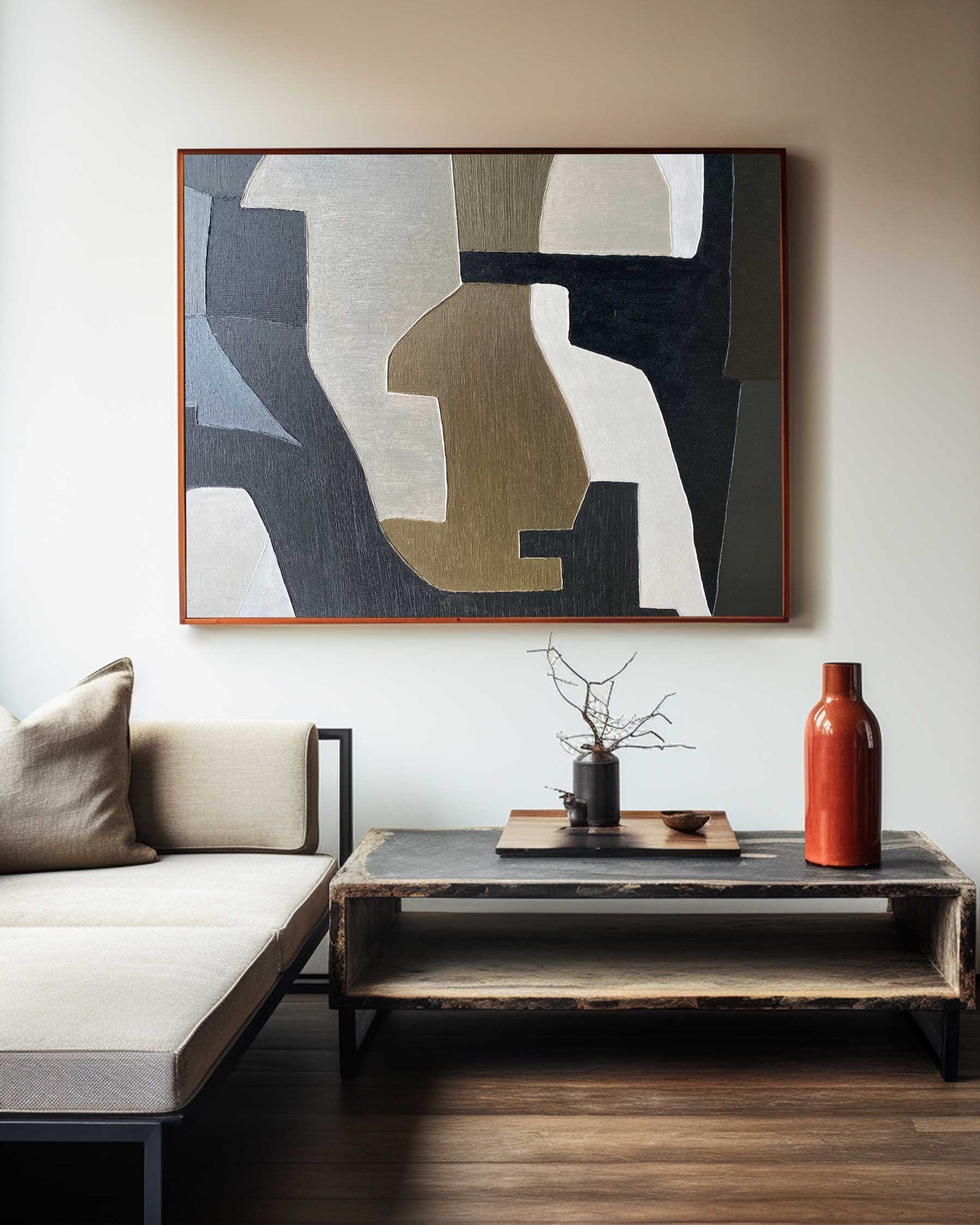 Black And Brown Abstract Painting ABAH74 - Neutralighting