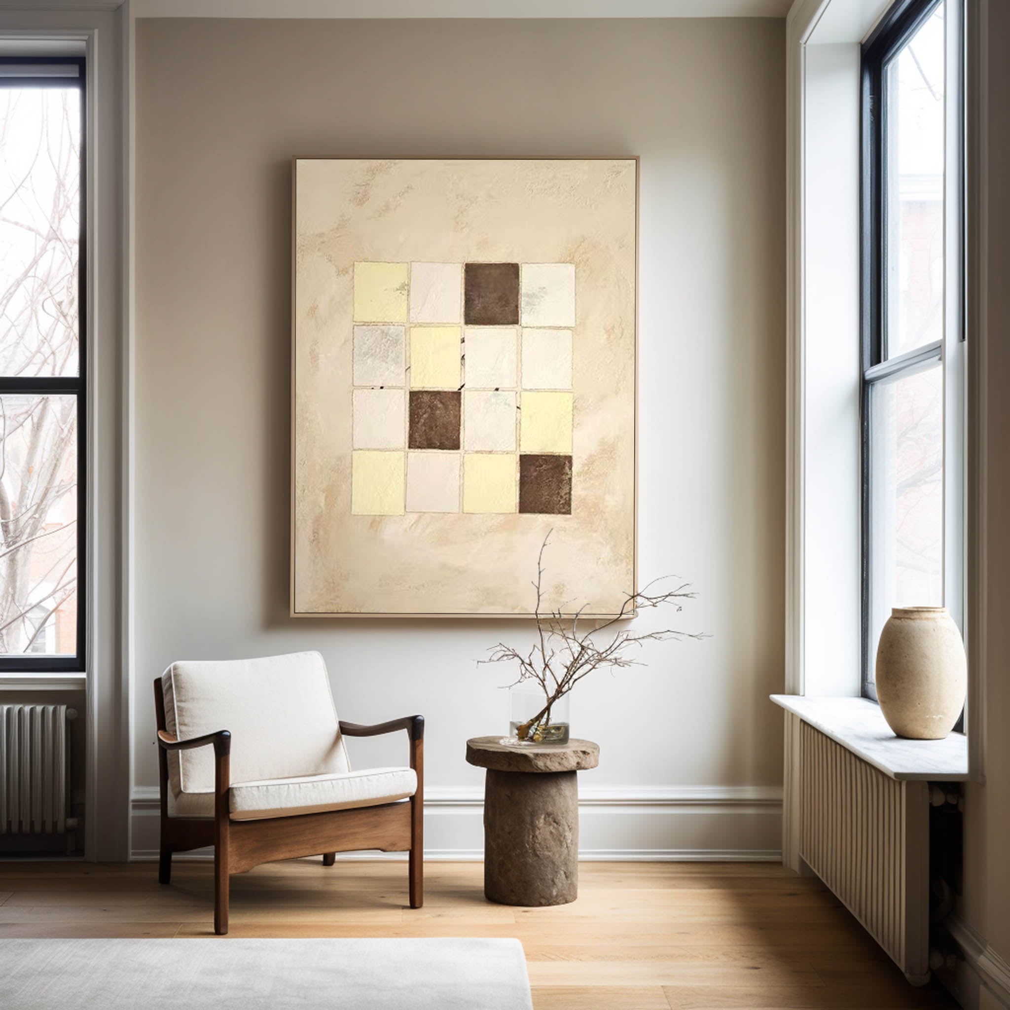 Earth‑Tone Geometric Block Composition Modern Wall Accent Artwork