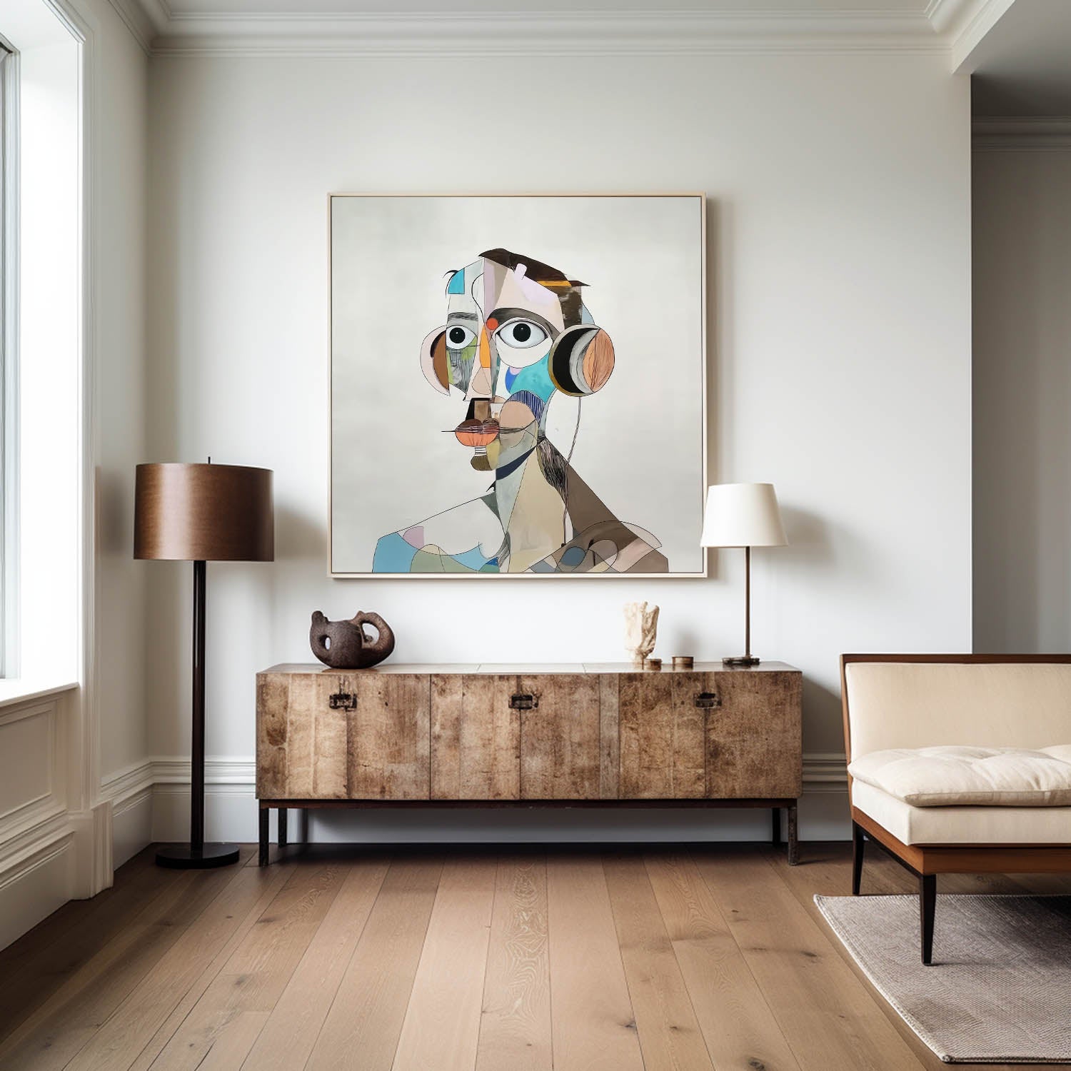 Fragmented Cubist Human Portrait Mixed‑Tone Abstract Layered Textured Artwork