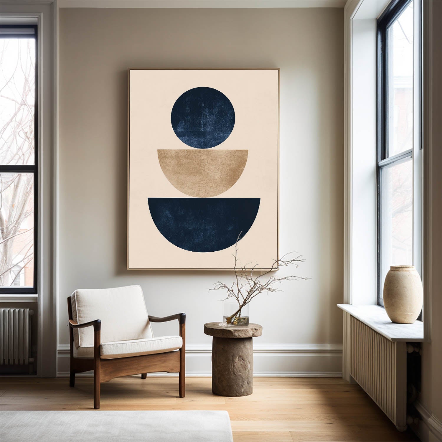 Navy Blue Beige Geometric Painting