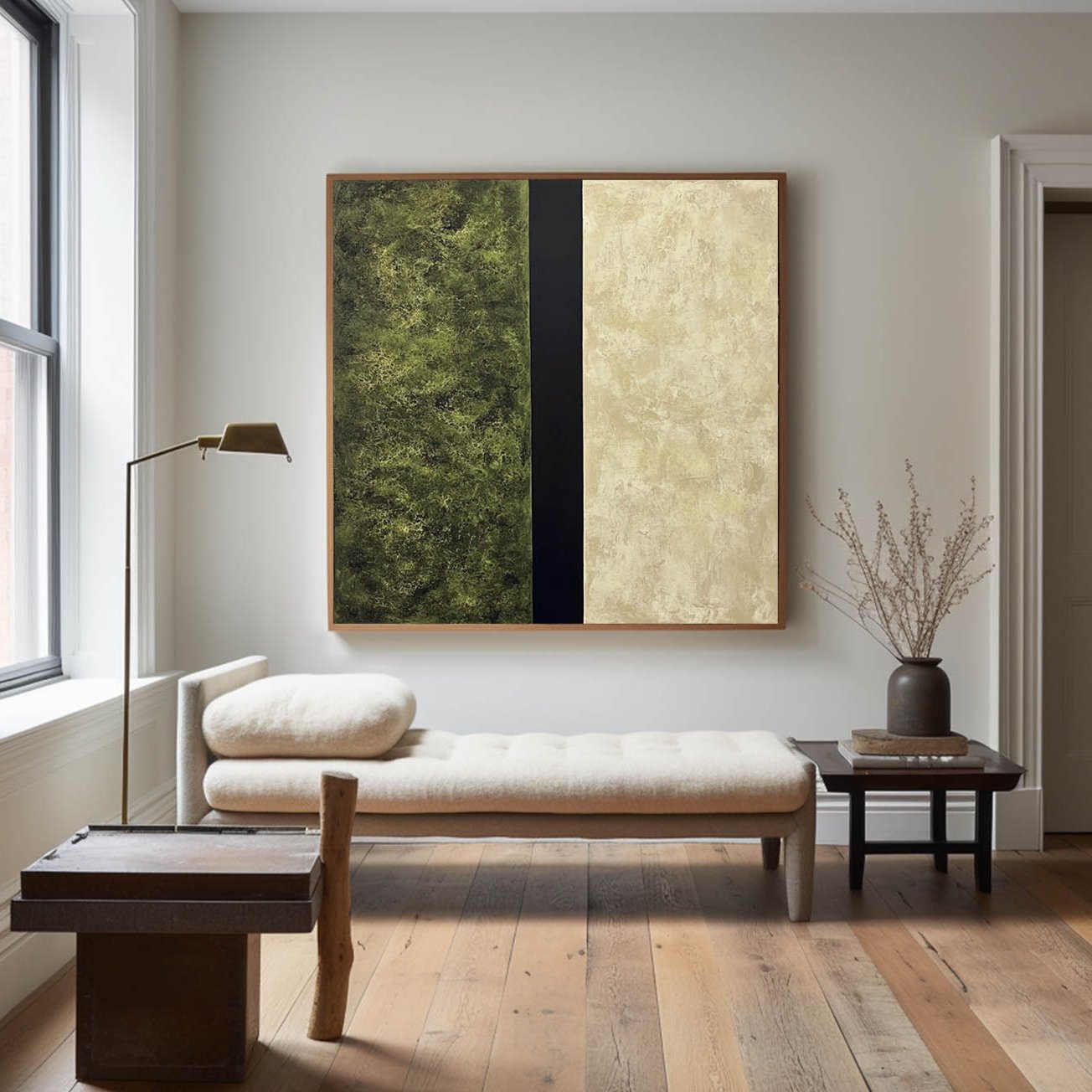 Modern Green and Beige Abstract Canvas Wall Art Set