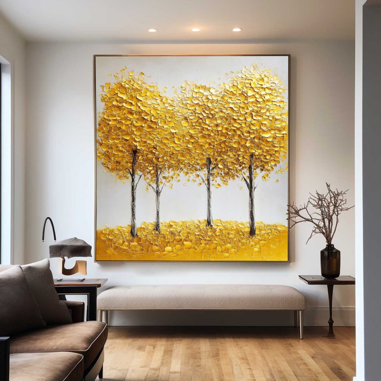Golden Tree Landscape Textured Painting
