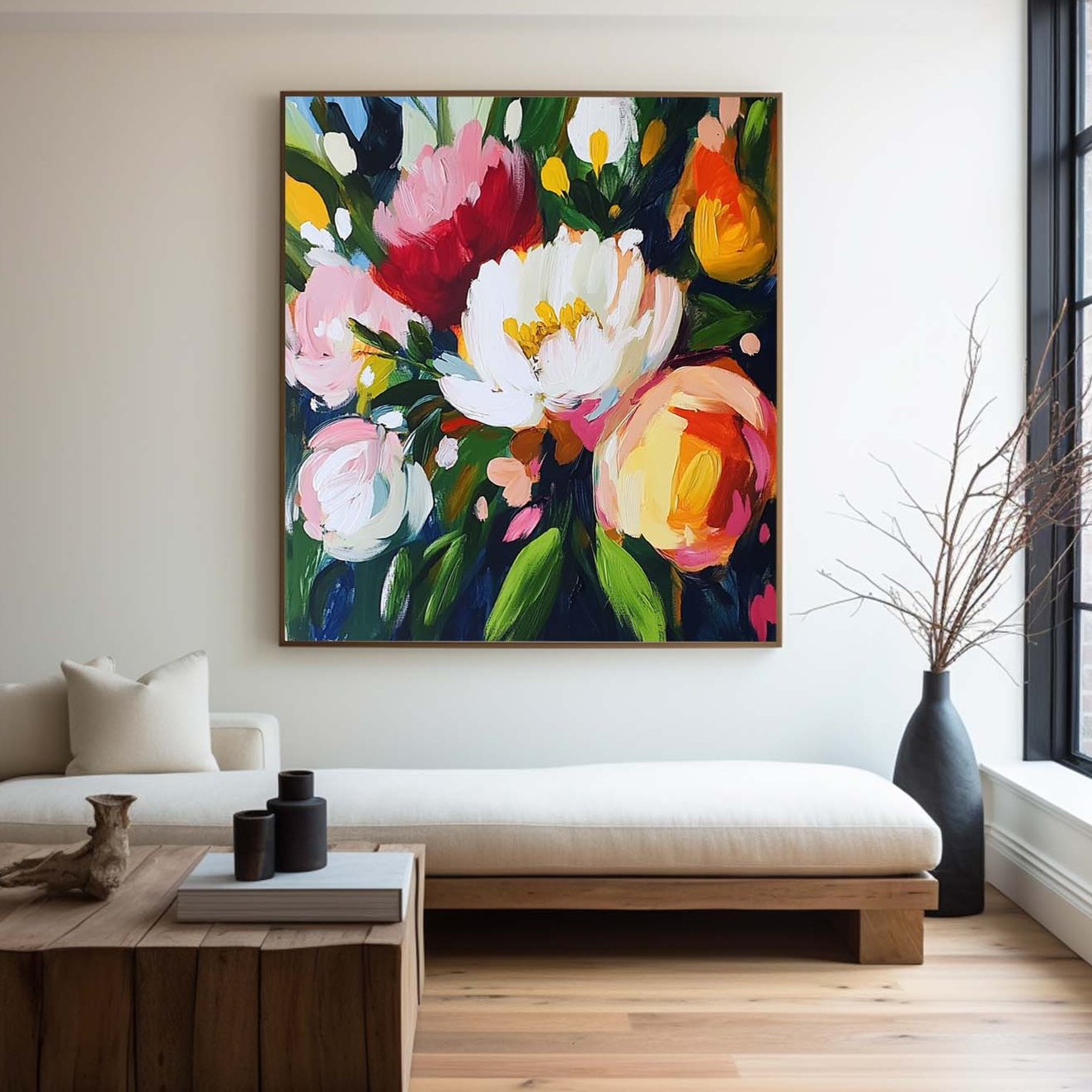 Lush Peony Bouquet Floral Vivid Pigment Thick Impasto Layered Textured Artwork