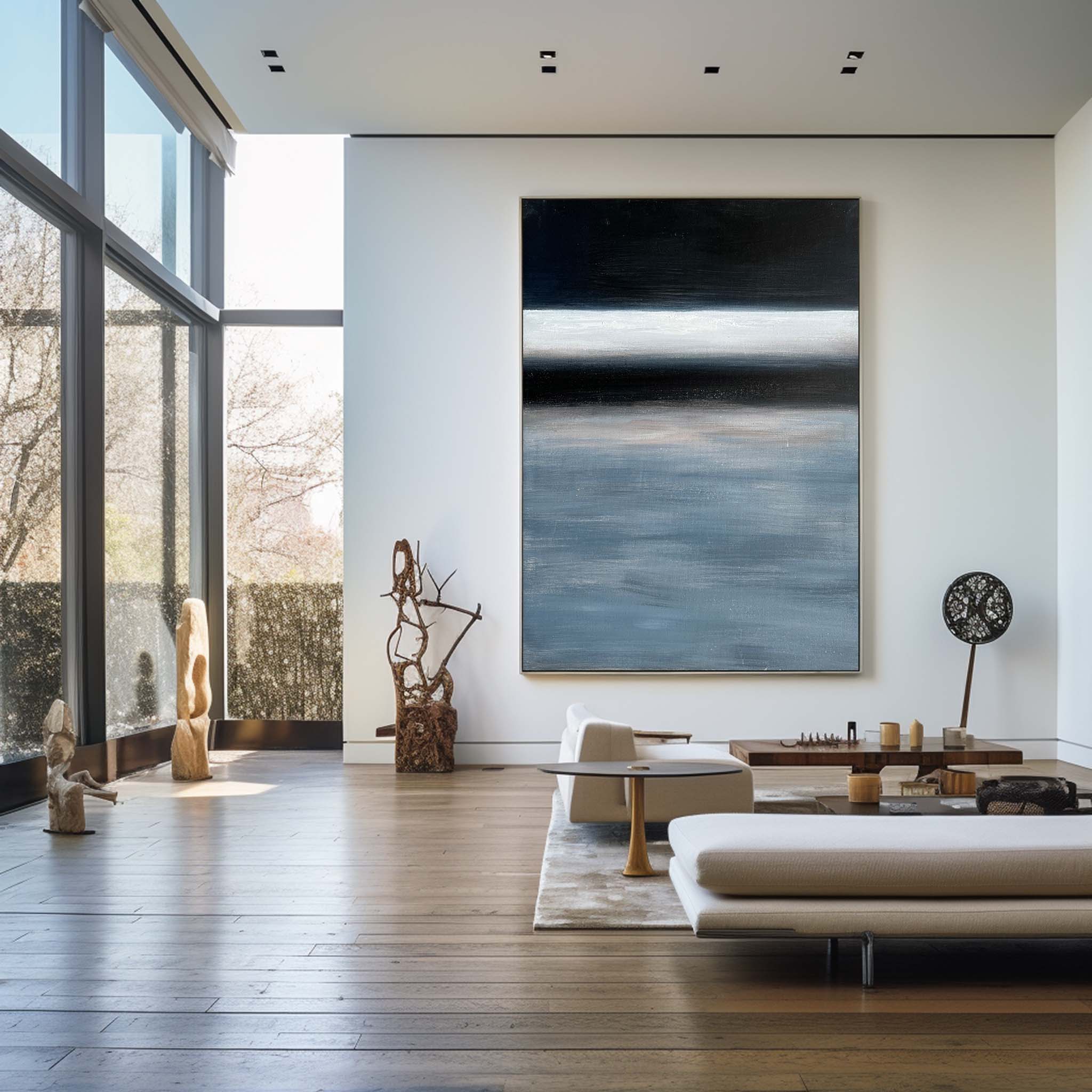 Moody Ocean Horizon Abstract Linen Canvas Wall Artwork