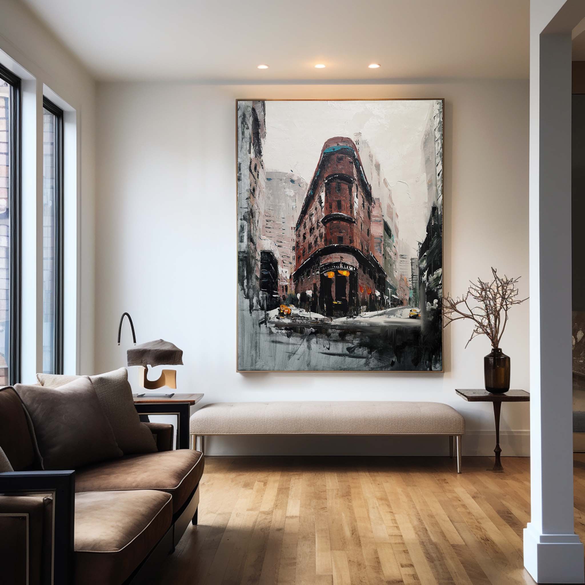 Vintage Urban Building Snowy Street Wall Art