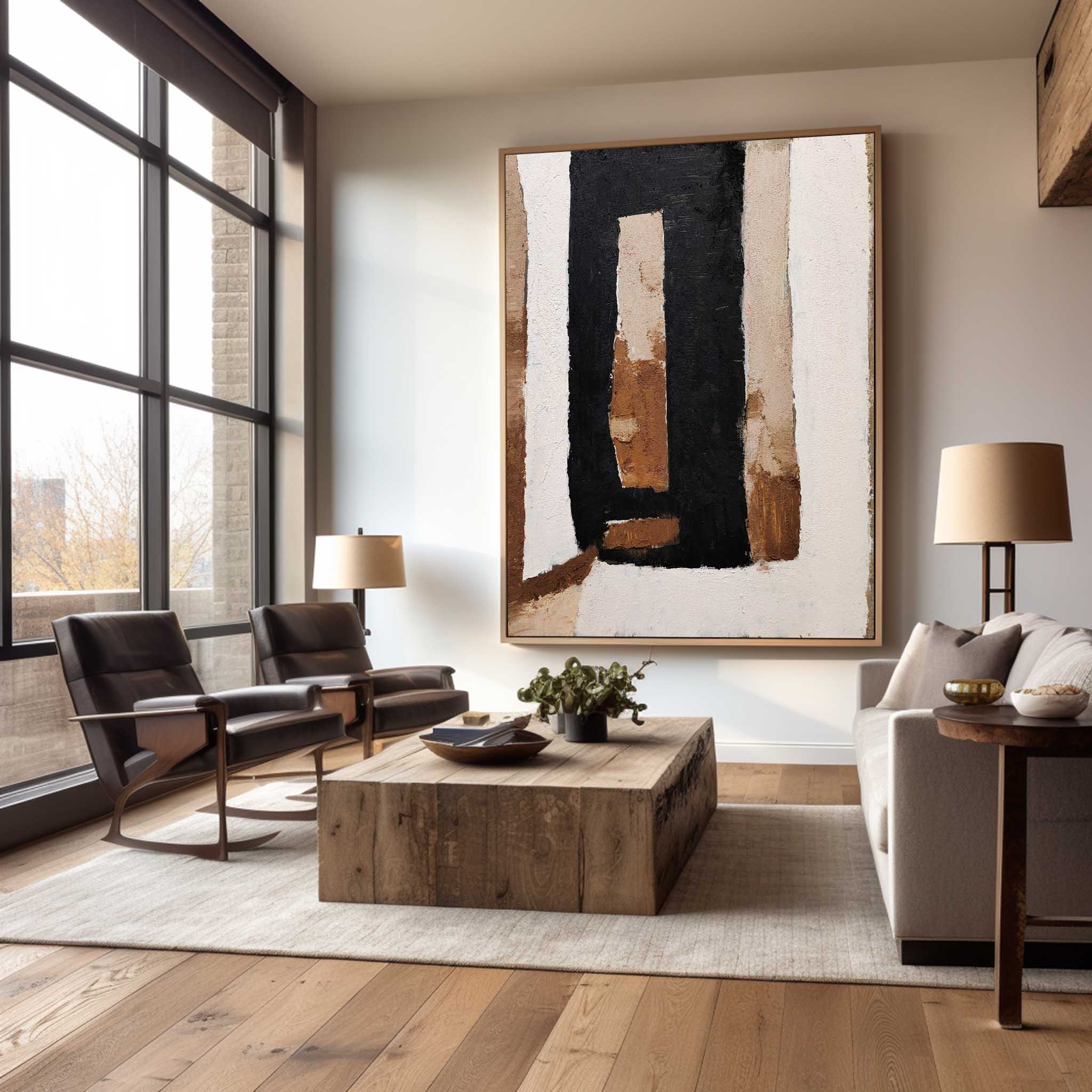 Black And Brown Abstract Painting ABAV172 - Neutralighting