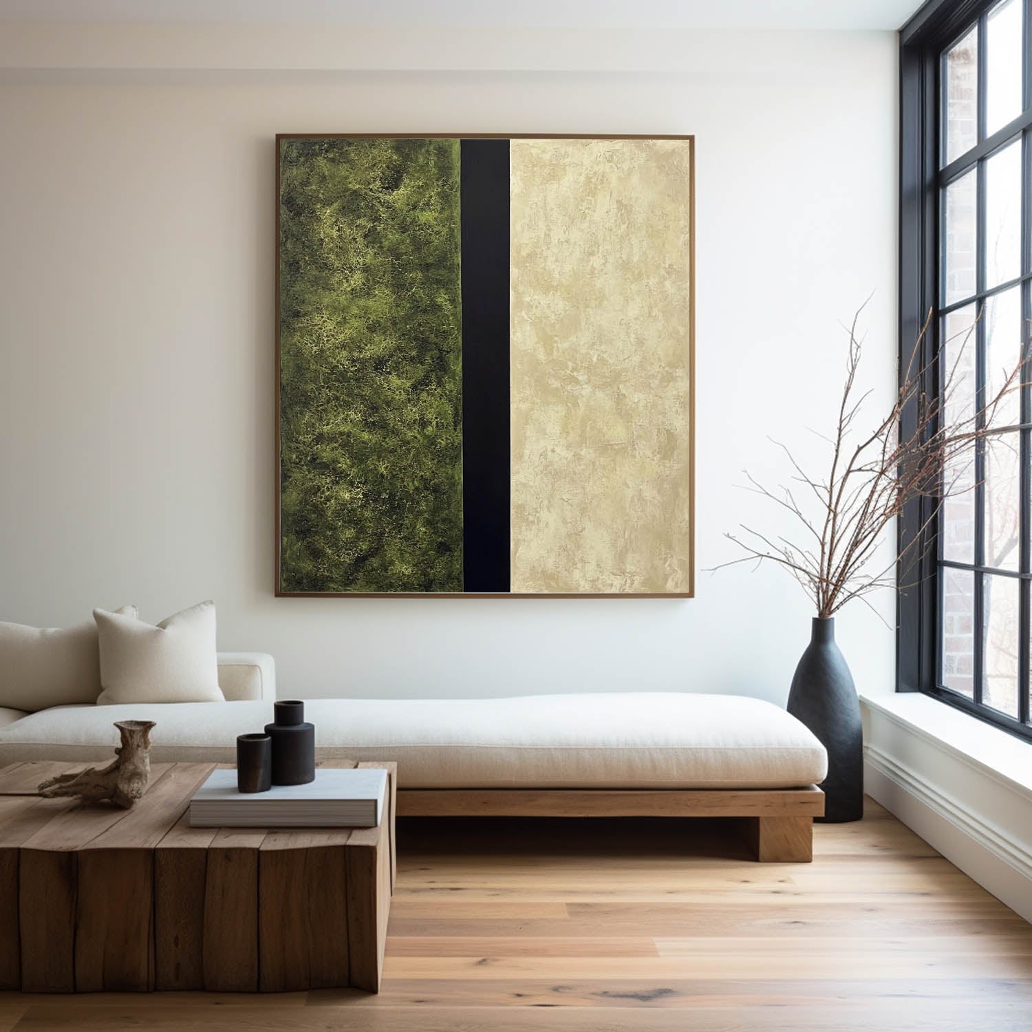Modern Green and Beige Abstract Canvas Wall Art Set