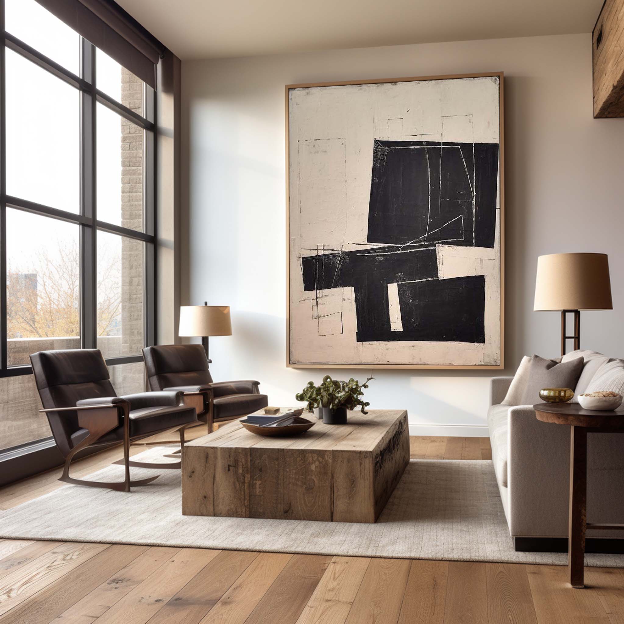 Black Beige Geometric Abstract Painting