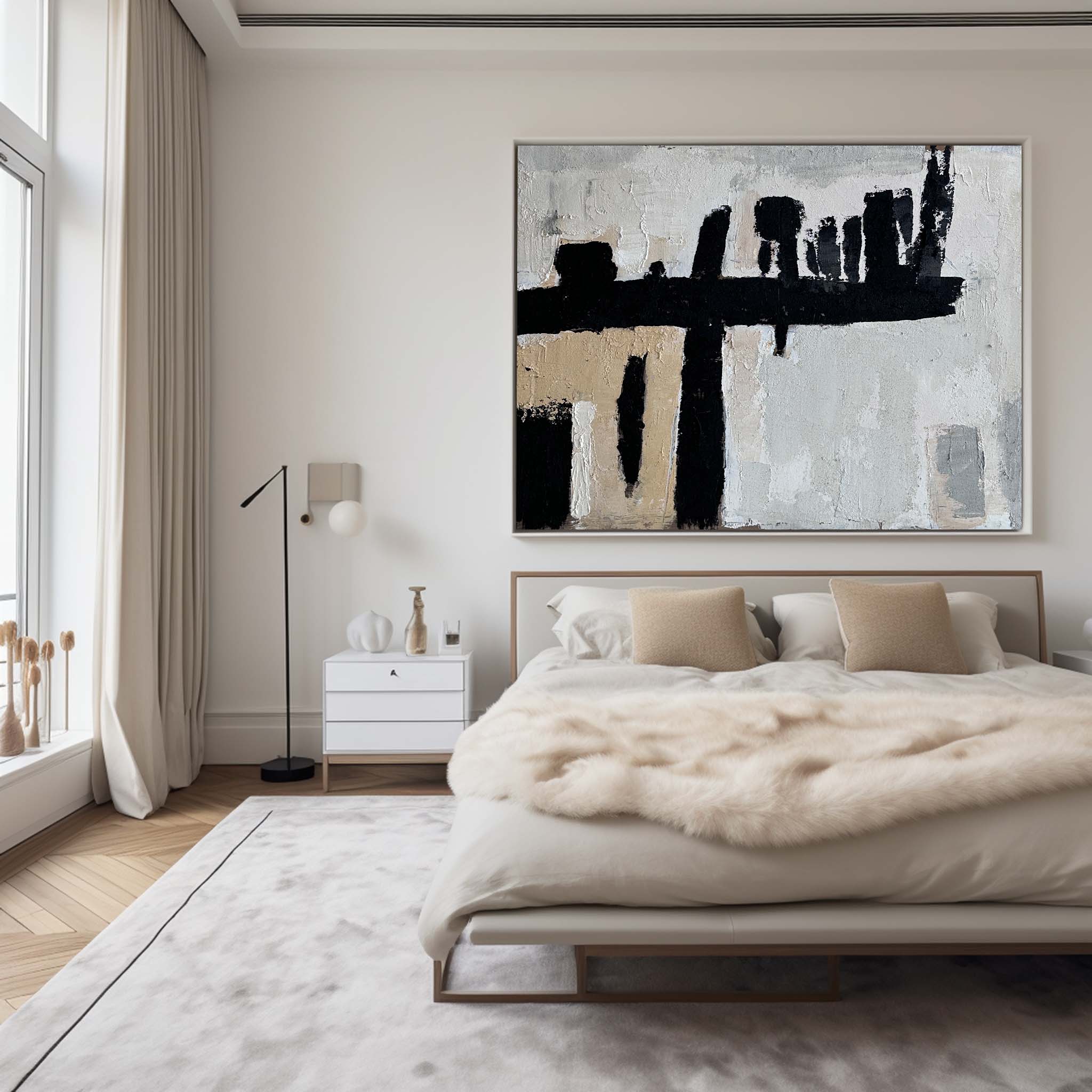 Wall Art Abstract Black White Painting